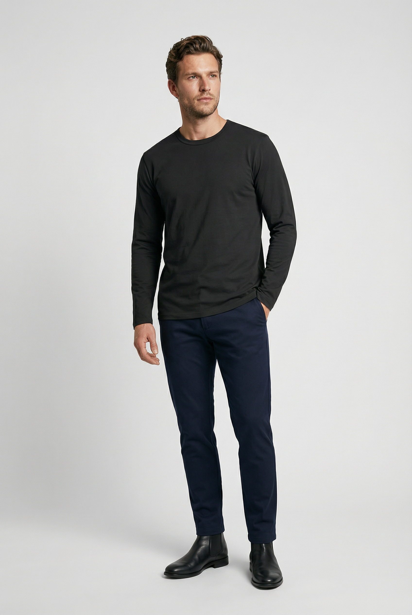 Bevis Long Sleeve Cotton T-shirt - Grey