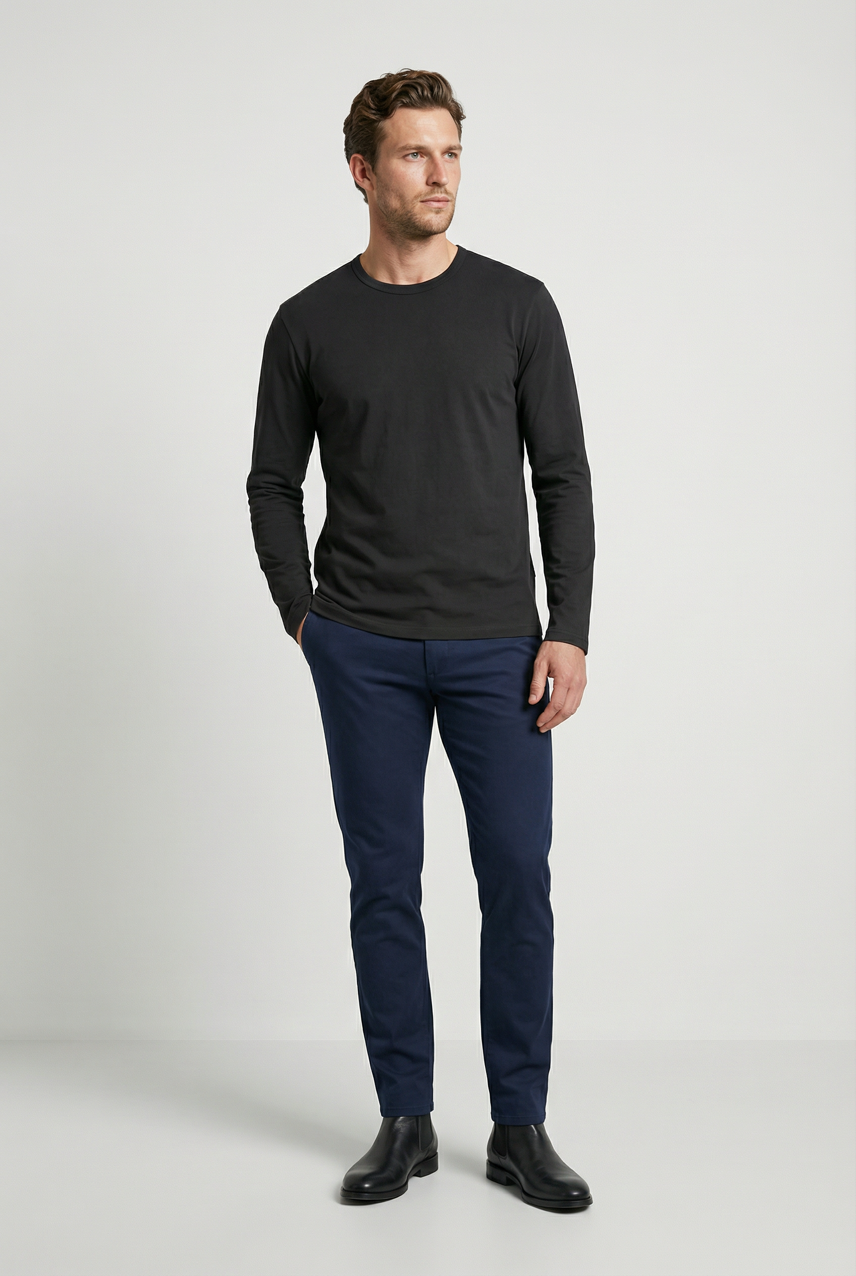 Bevis Long Sleeve Cotton T-shirt - Grey