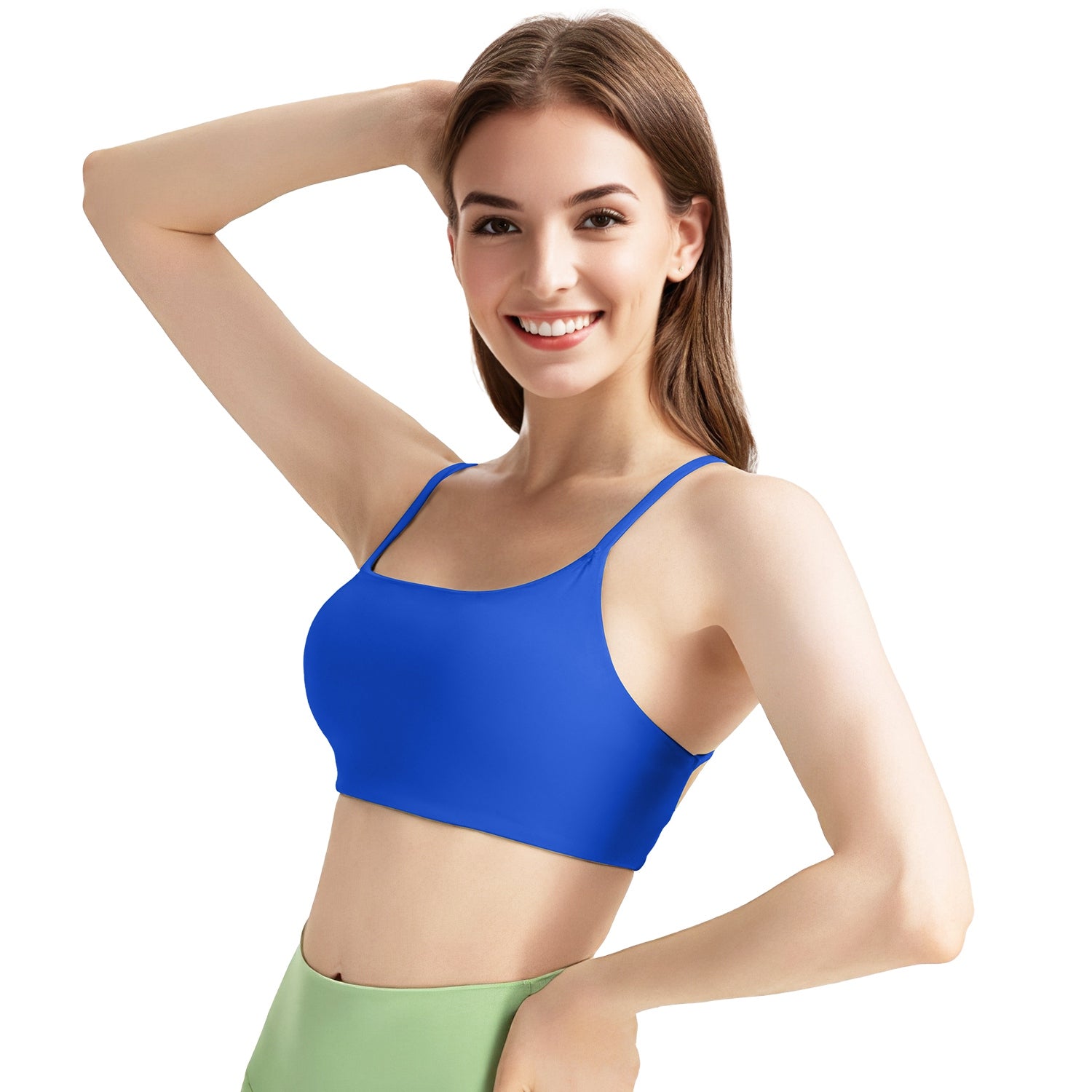 1Pc Women Cross Back Sport Bras Padded Strappy Crop Open Back Low Impact Bras Sexy Fitness Tank Tops With Removable Pads Thin Straps For Gym Yoga Workout Running - Blue