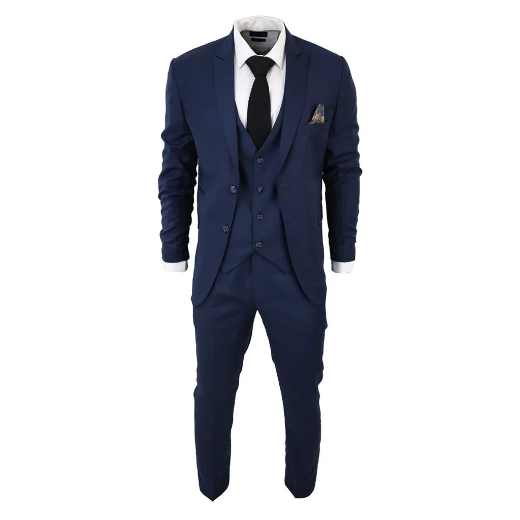 IM1 Men's Classic Plain Navy 3 Piece Suit