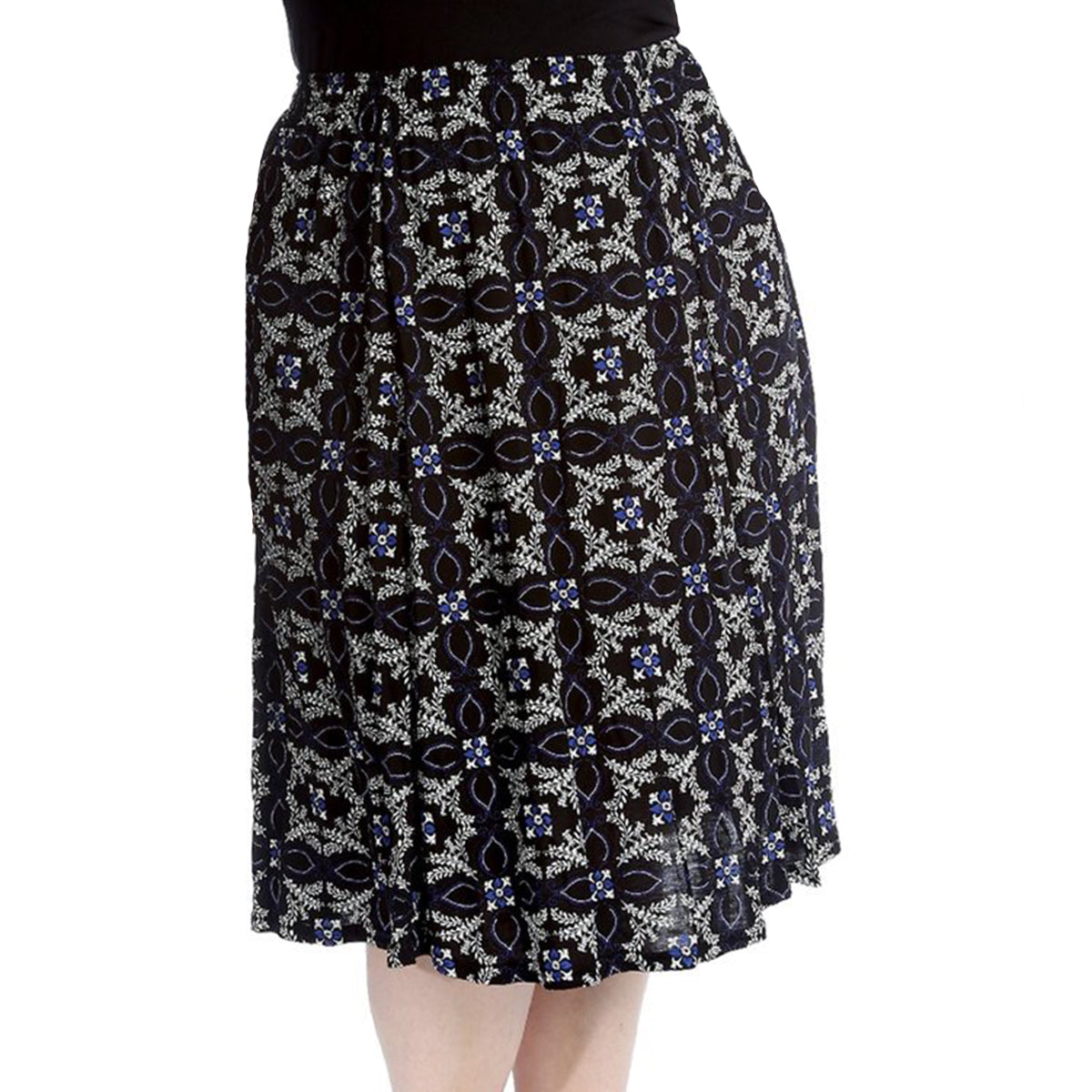 Elastic Waist patterned UPPER CALF length skirt - PLUS SIZES