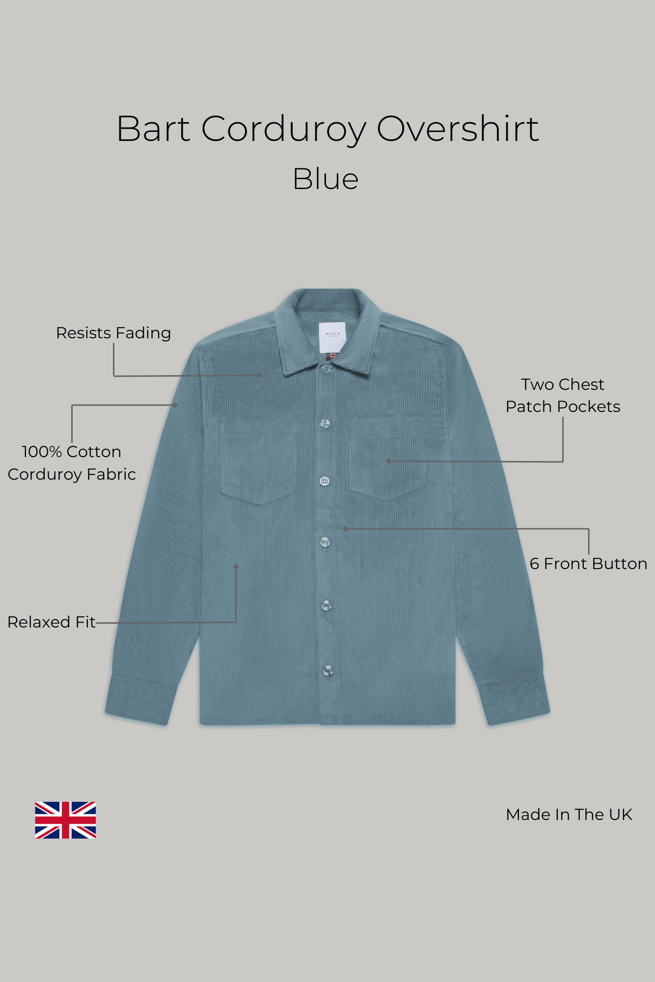 Bart Corduroy Overshirt - Blue