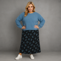 Black Blue Floral Elastic Waist Maxi Skirt