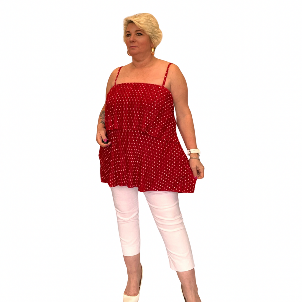 STRAPPY PLEATED LAYERED CAMI TOP BLOUSE