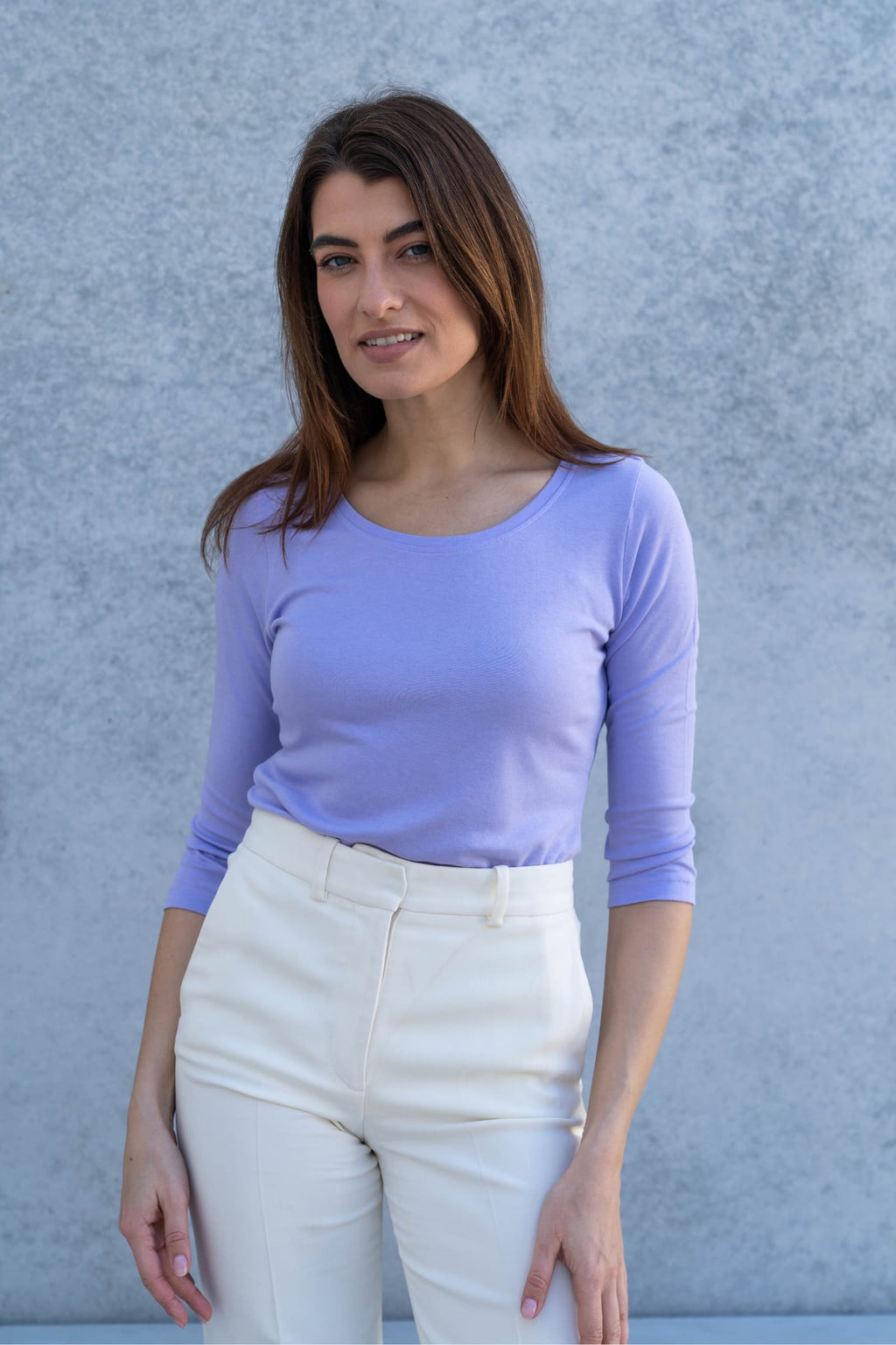 3/4 Sleeve Scoop Neck Cotton Modal Blend T-Shirt