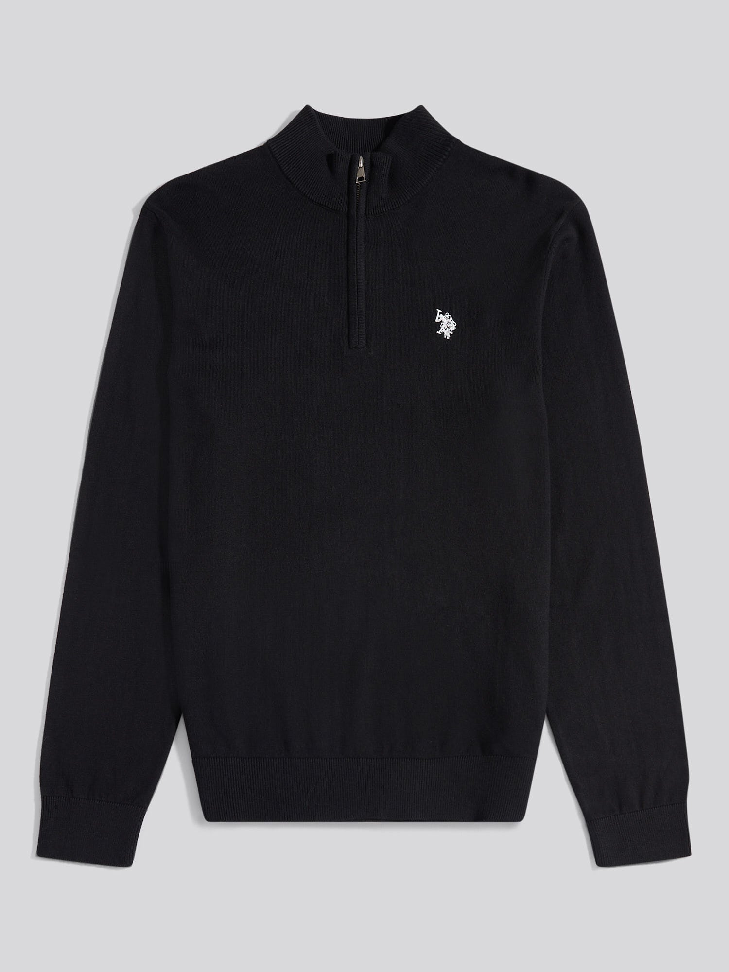 Mens Cotton Funnel Neck 1/4 Zip Knit in Black Bright White DHM