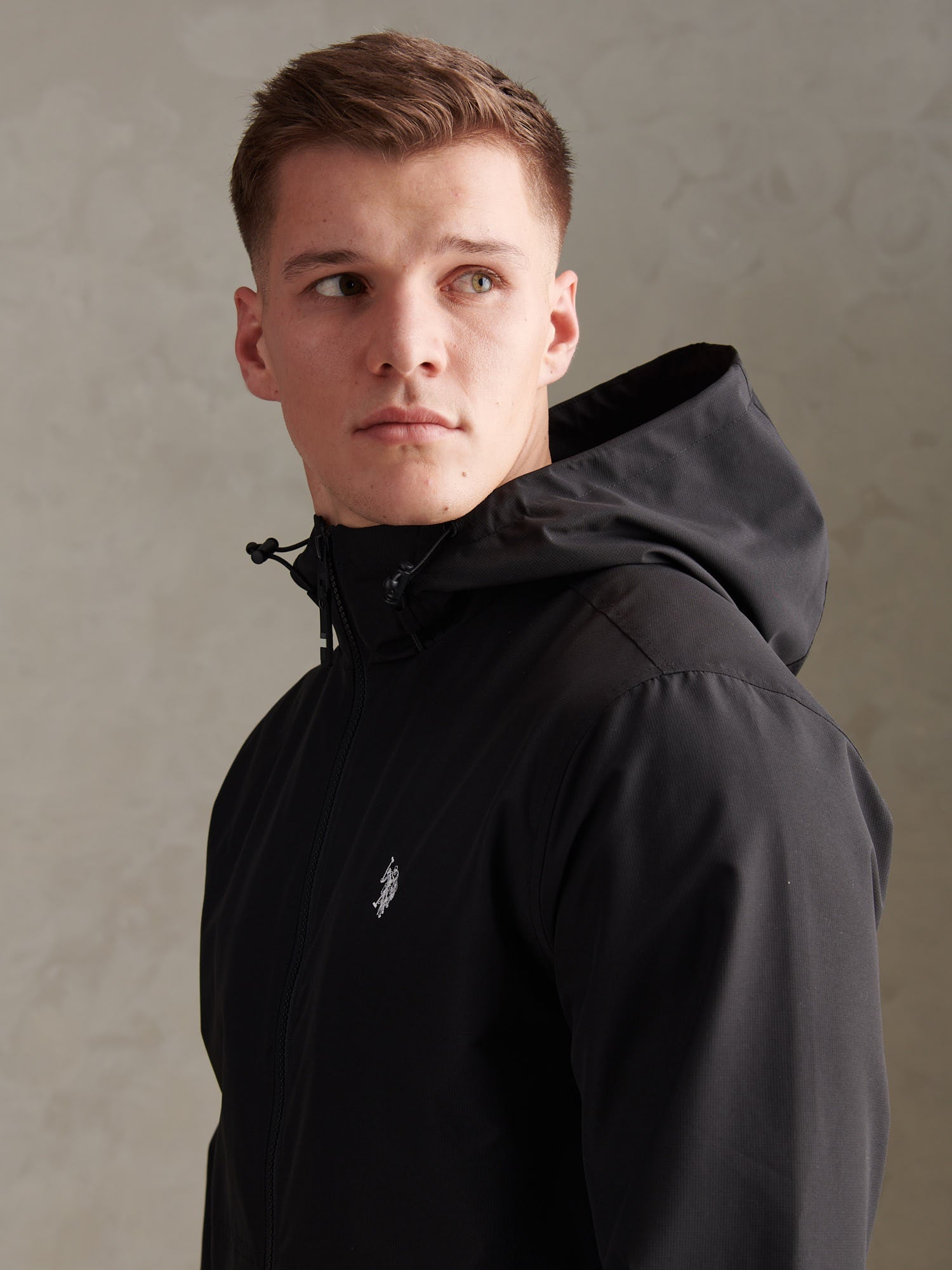 Mens Hooded Windbreaker Black Bright White DHM