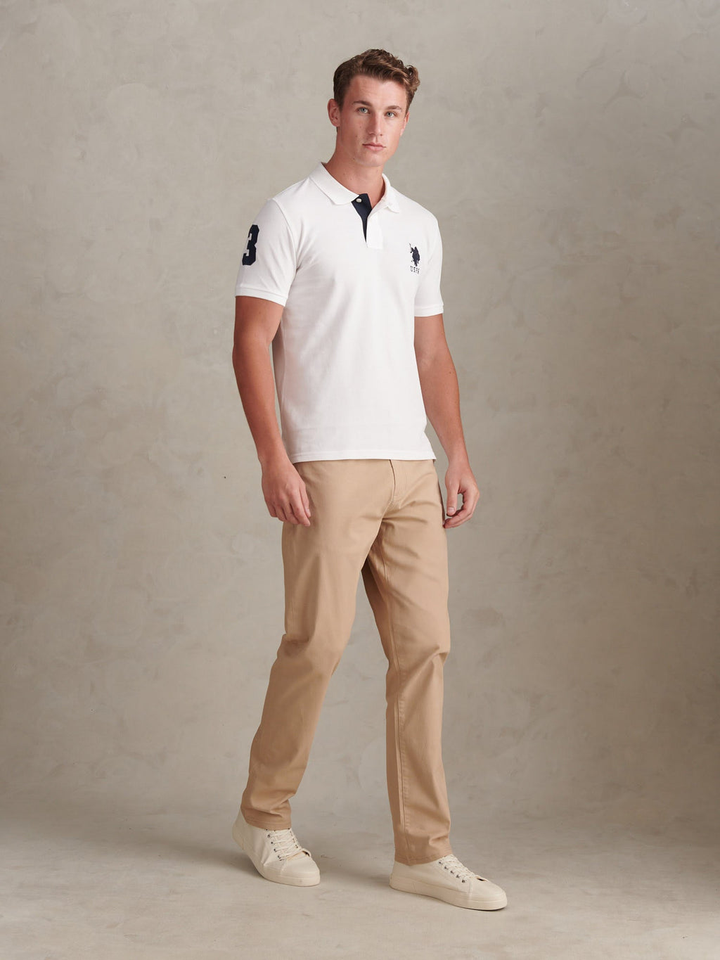 Mens Player 3 Polo Shirt White / Dark Sapphire Navy DHM