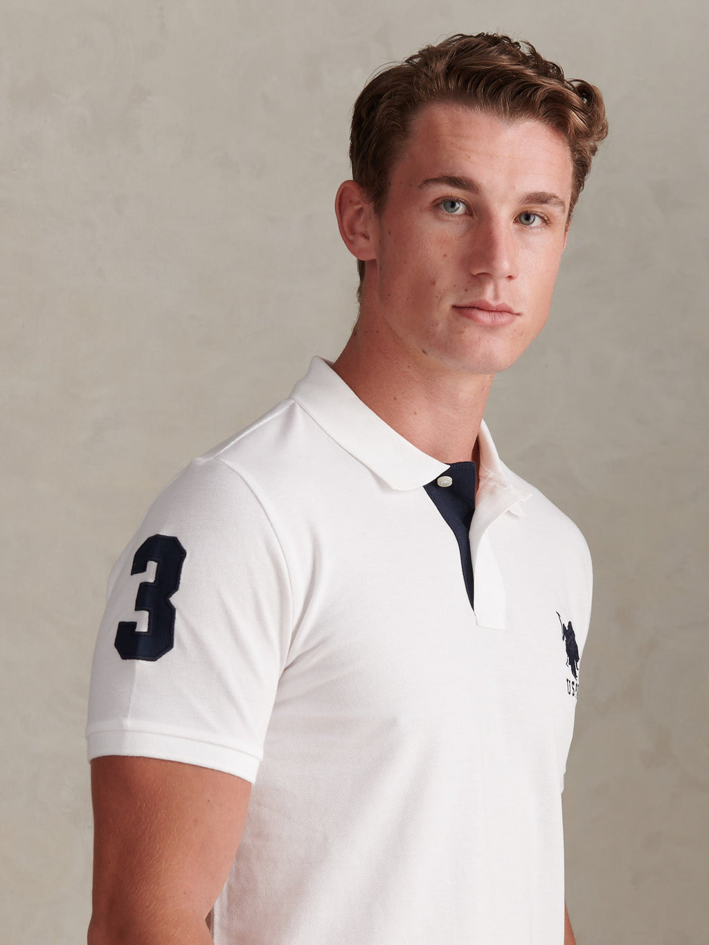 Mens Player 3 Polo Shirt White / Dark Sapphire Navy DHM
