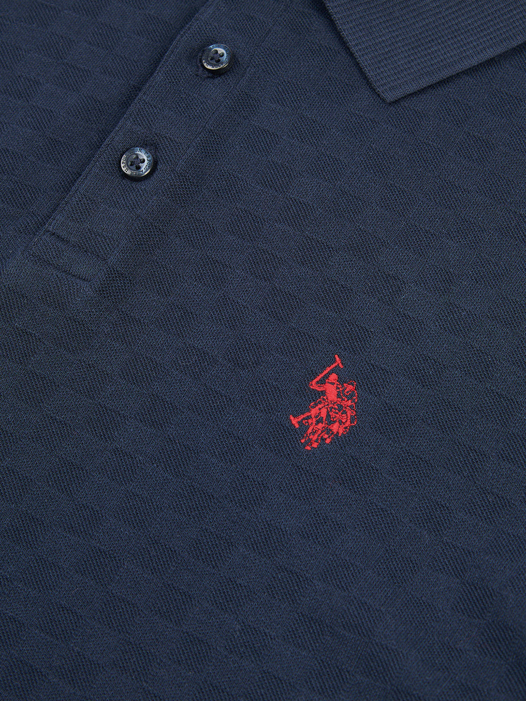 Mens Check Texture Polo Shirt in Dark Sapphire Navy / Haute Red DHM
