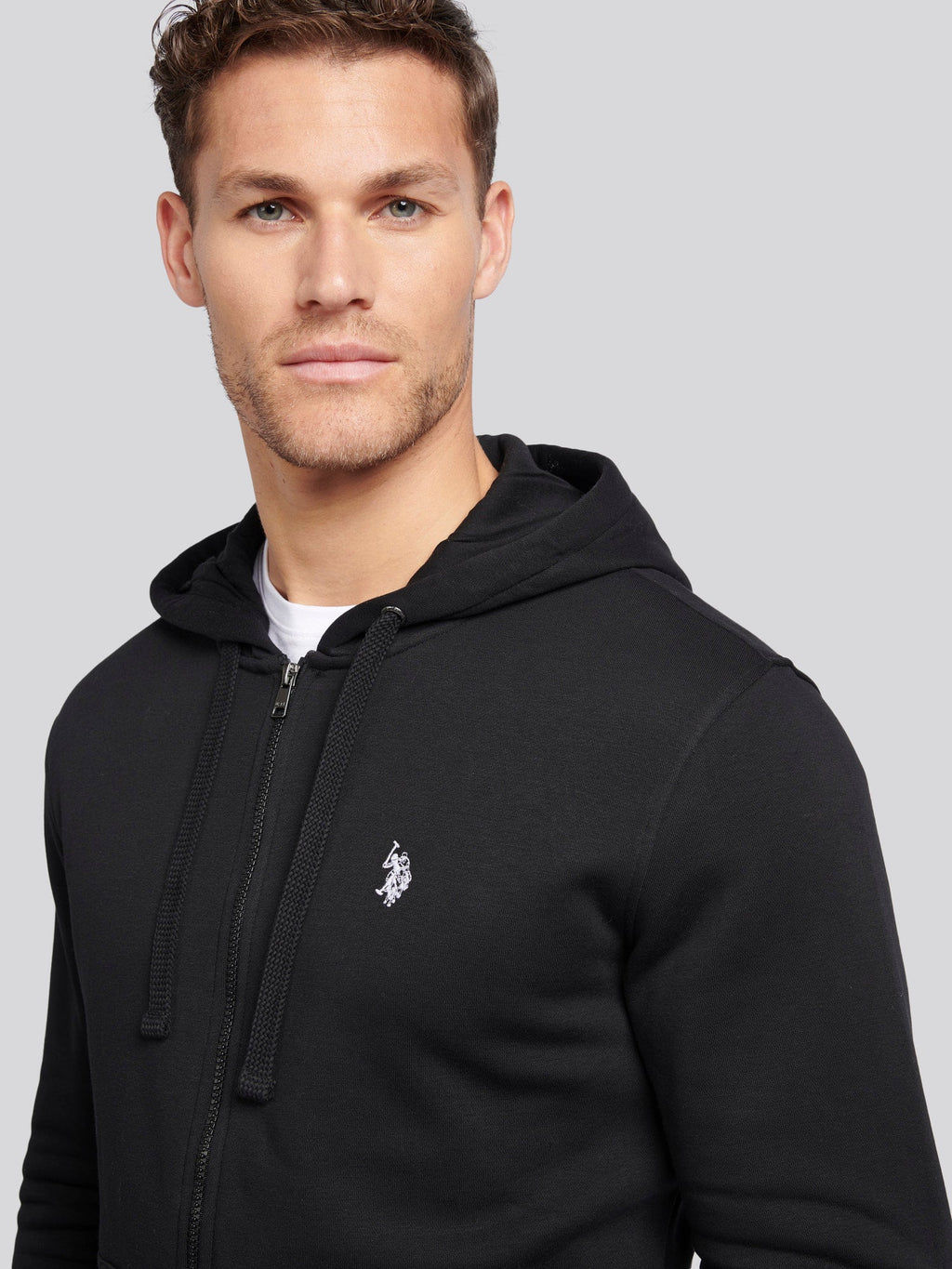 Mens Double Horsemen Zip Hoodie in Black Bright White DHM