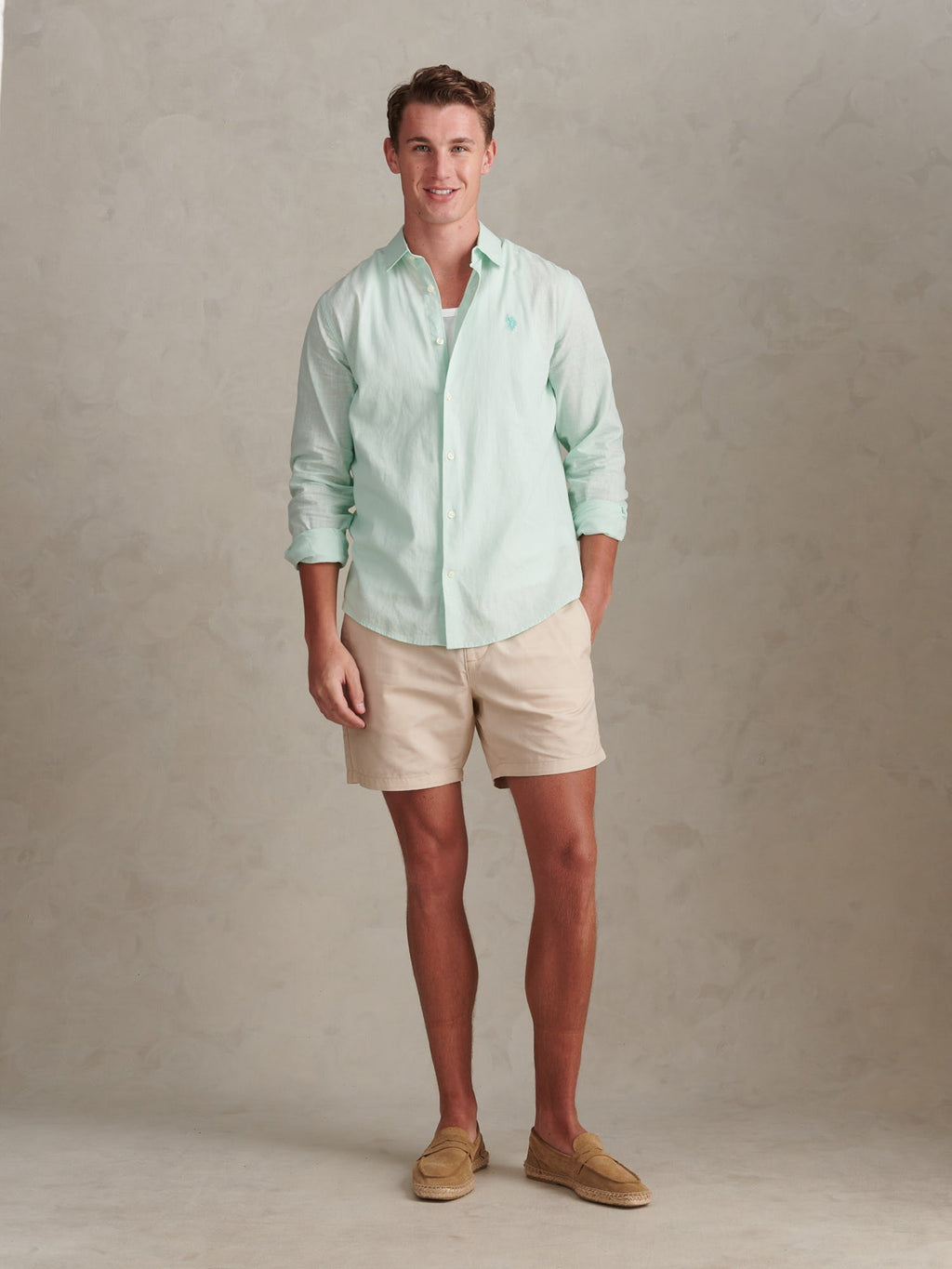 Mens Linen Blend Deck Shorts French Oak