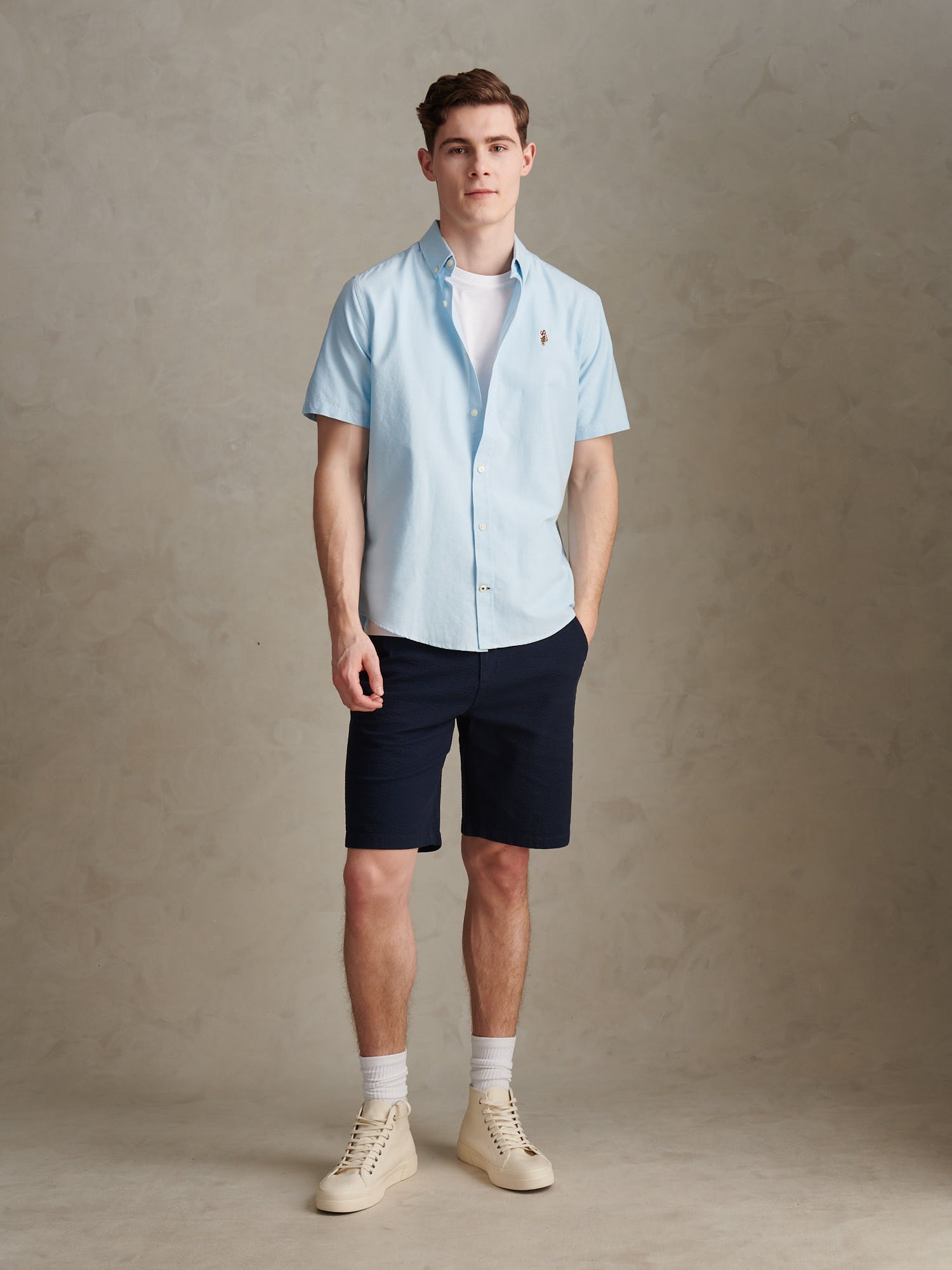 Mens  Short Sleeve Oxford Shirt Ice Blue