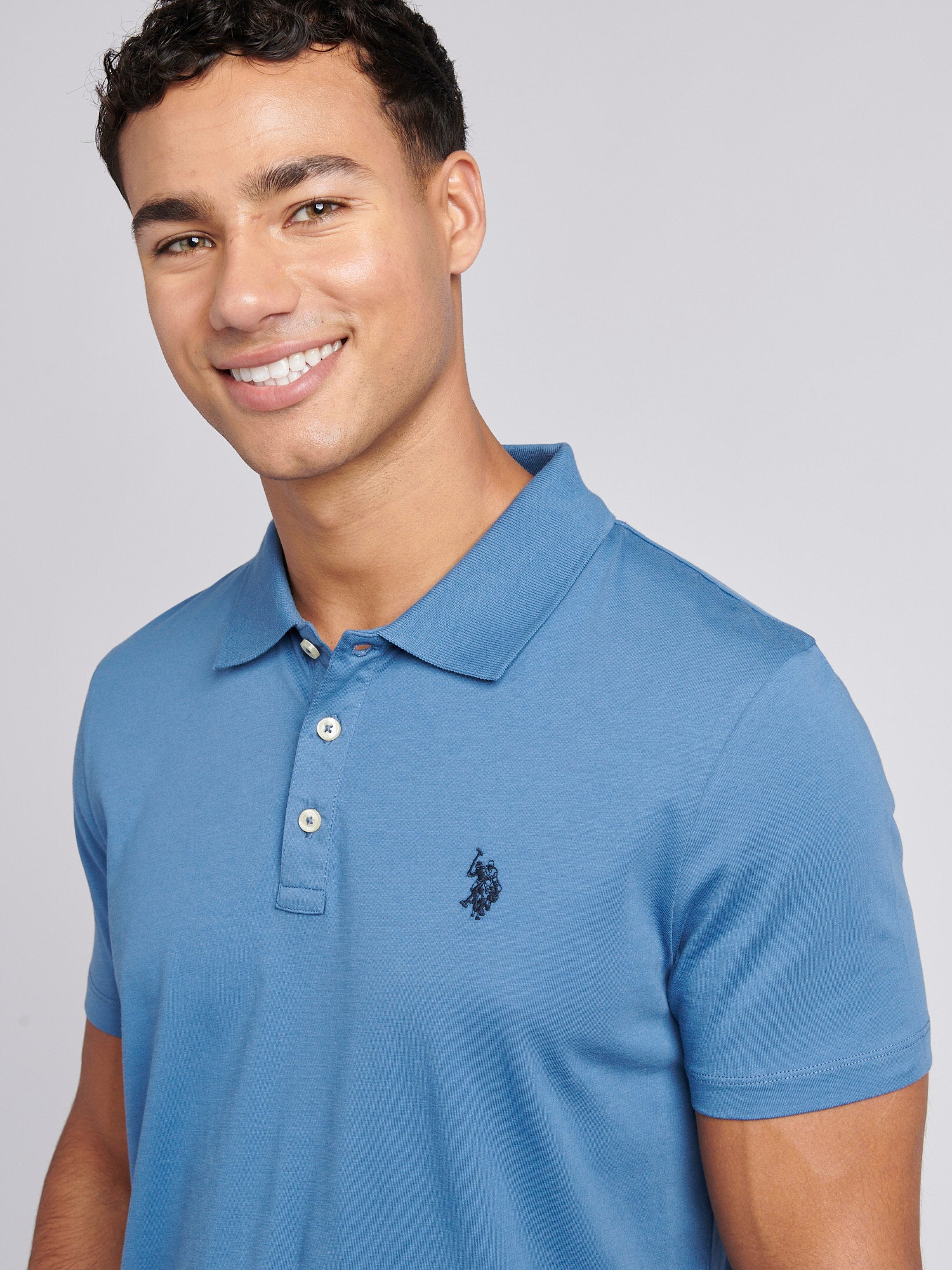 Mens Double Horsemen Jersey Polo Shirt in Blue Horizon