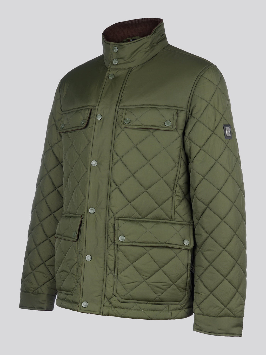 Mens Diamond Quilted Funnel Jacket in Forest Night
