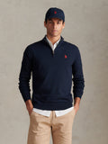 Mens Cotton Quarter Zip Funnel Jumper Dark Sapphire Navy / Haute Red DHM