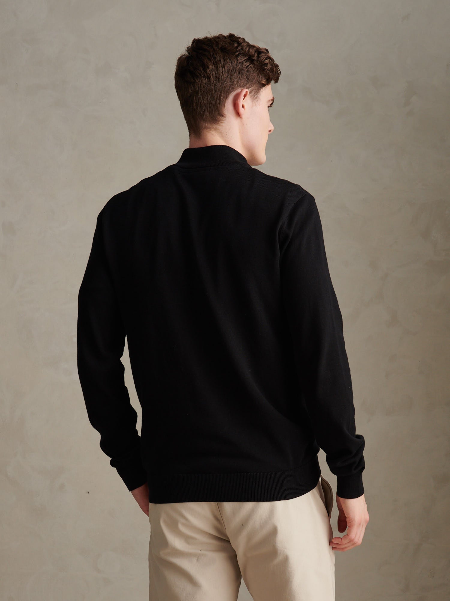 Mens Cotton Quarter Zip Funnel Jumper Black Bright White DHM