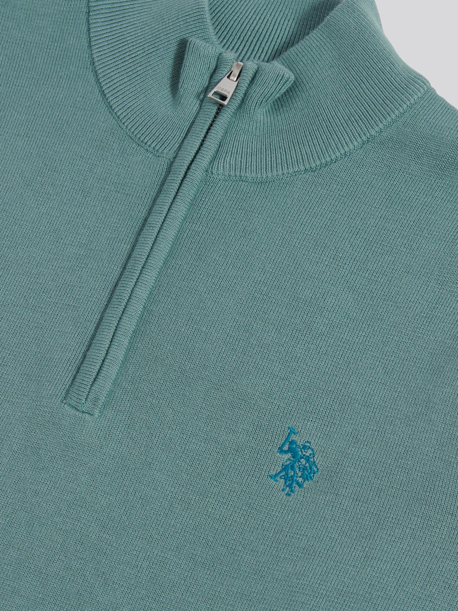 Mens Cotton Quarter Zip Funnel Jumper Arctic