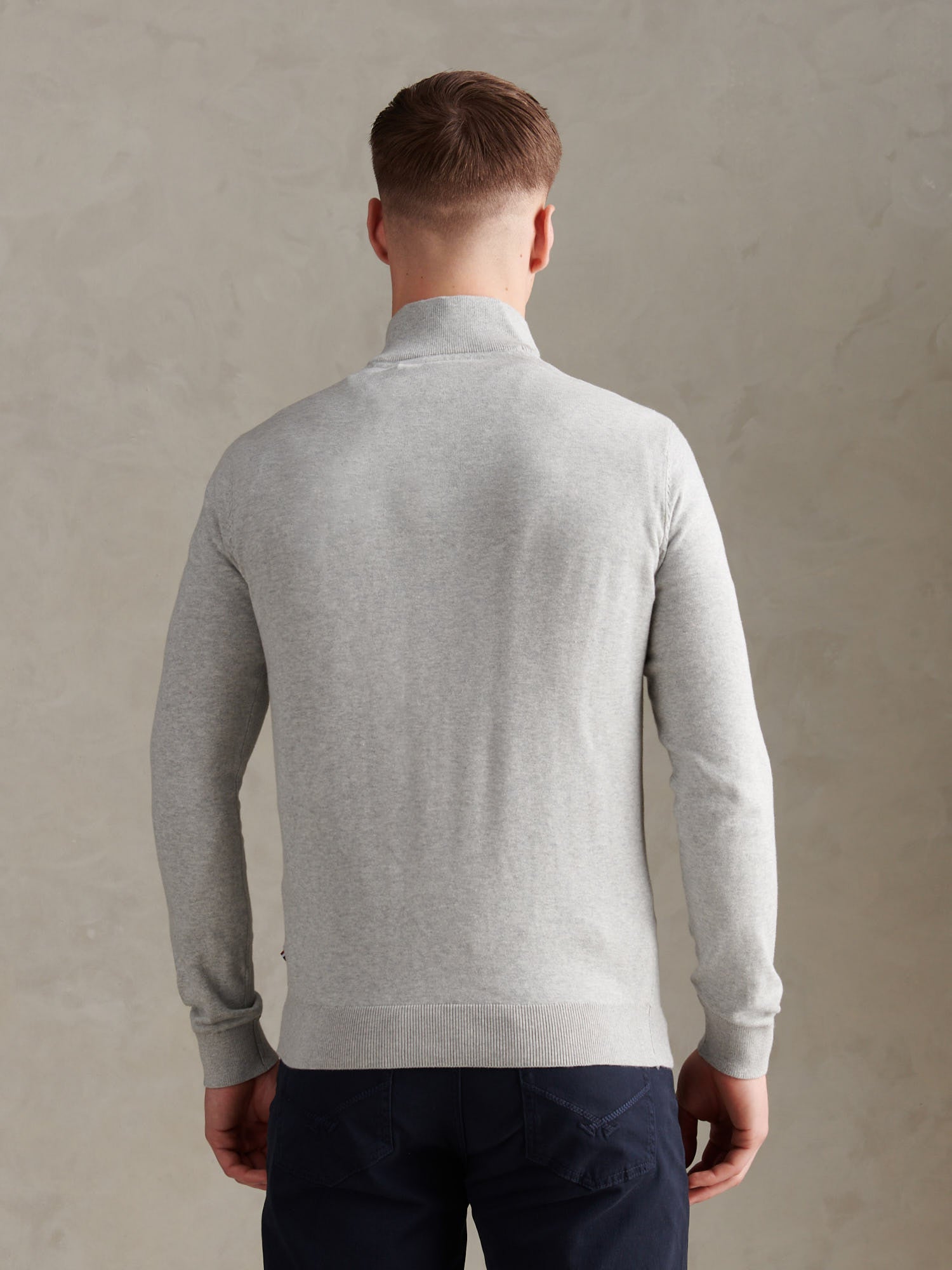 Mens Cotton Quarter Zip Funnel Jumper Mid Grey Marl