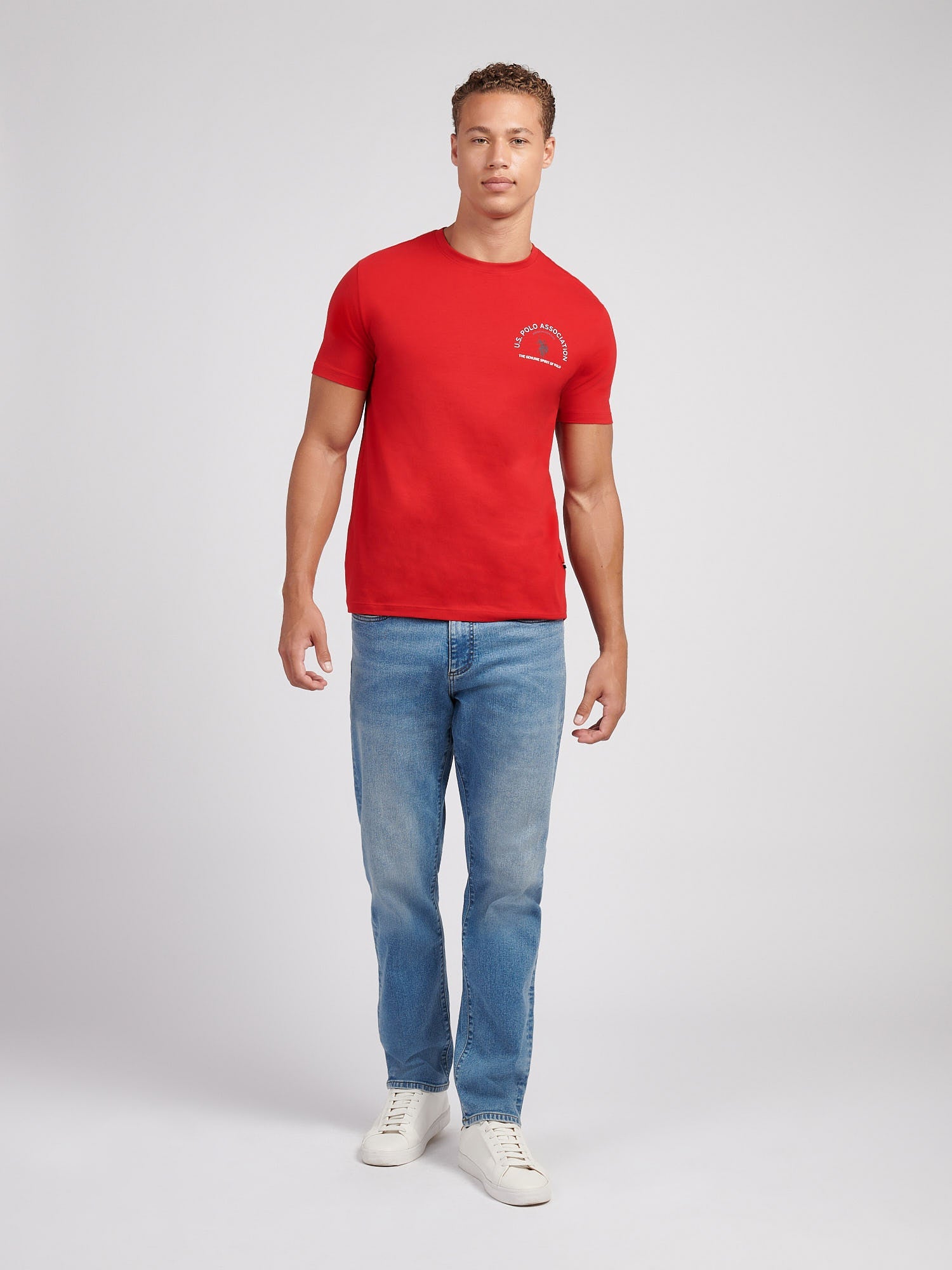 Mens Front/Back Print Graphic T-Shirt in Haute Red