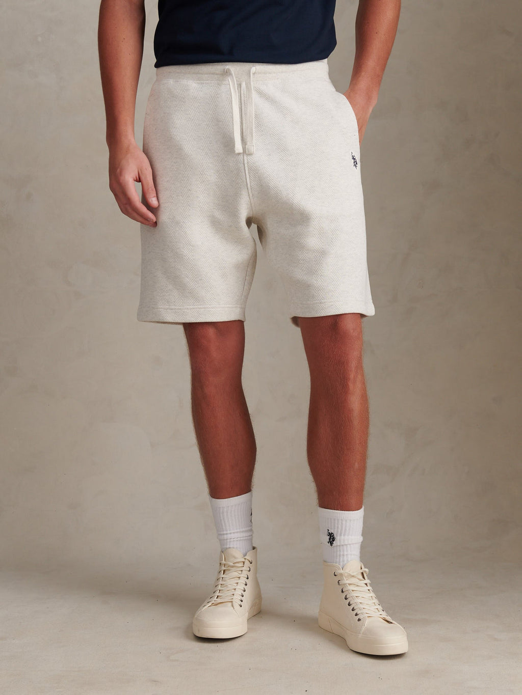 Mens Double Horsemen Herringbone Sweat Short Light Grey Marl