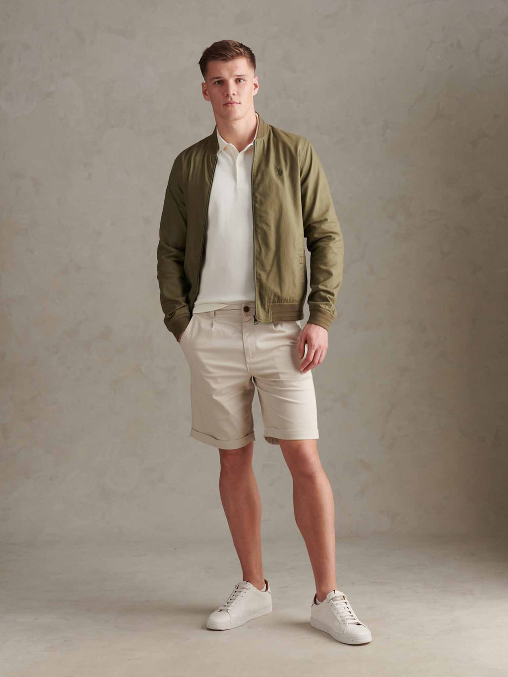 Mens Linen Blend Classic Bomber Deep Lichen Green
