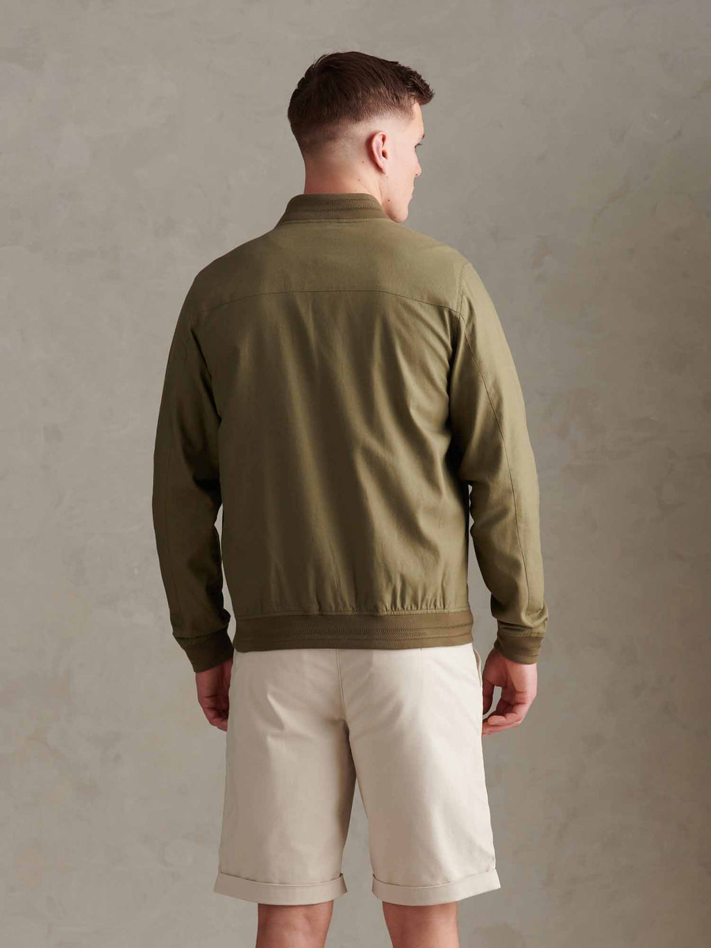 Mens Linen Blend Classic Bomber Deep Lichen Green