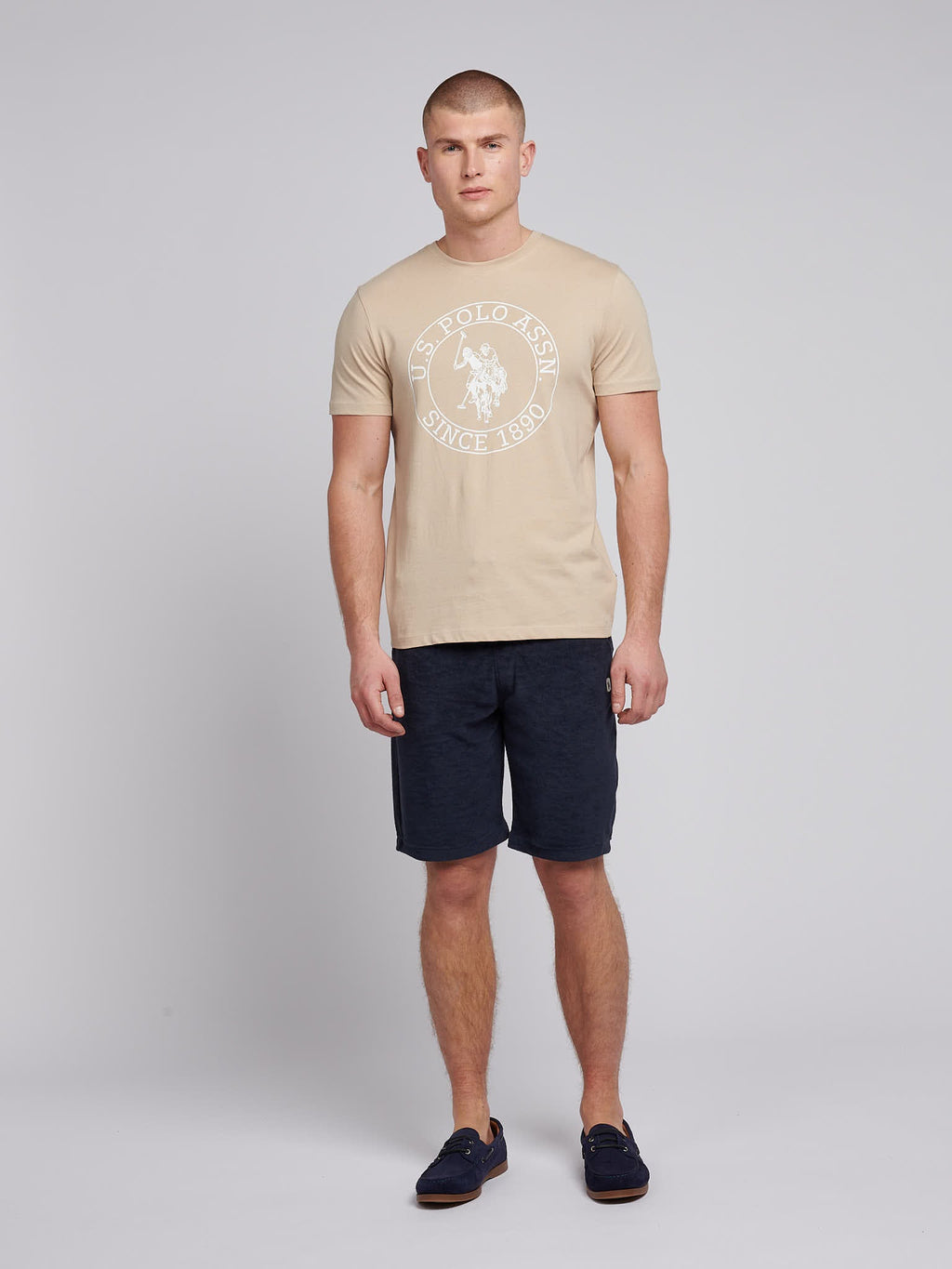 Mens Circle Print T-Shirt in Doeskin