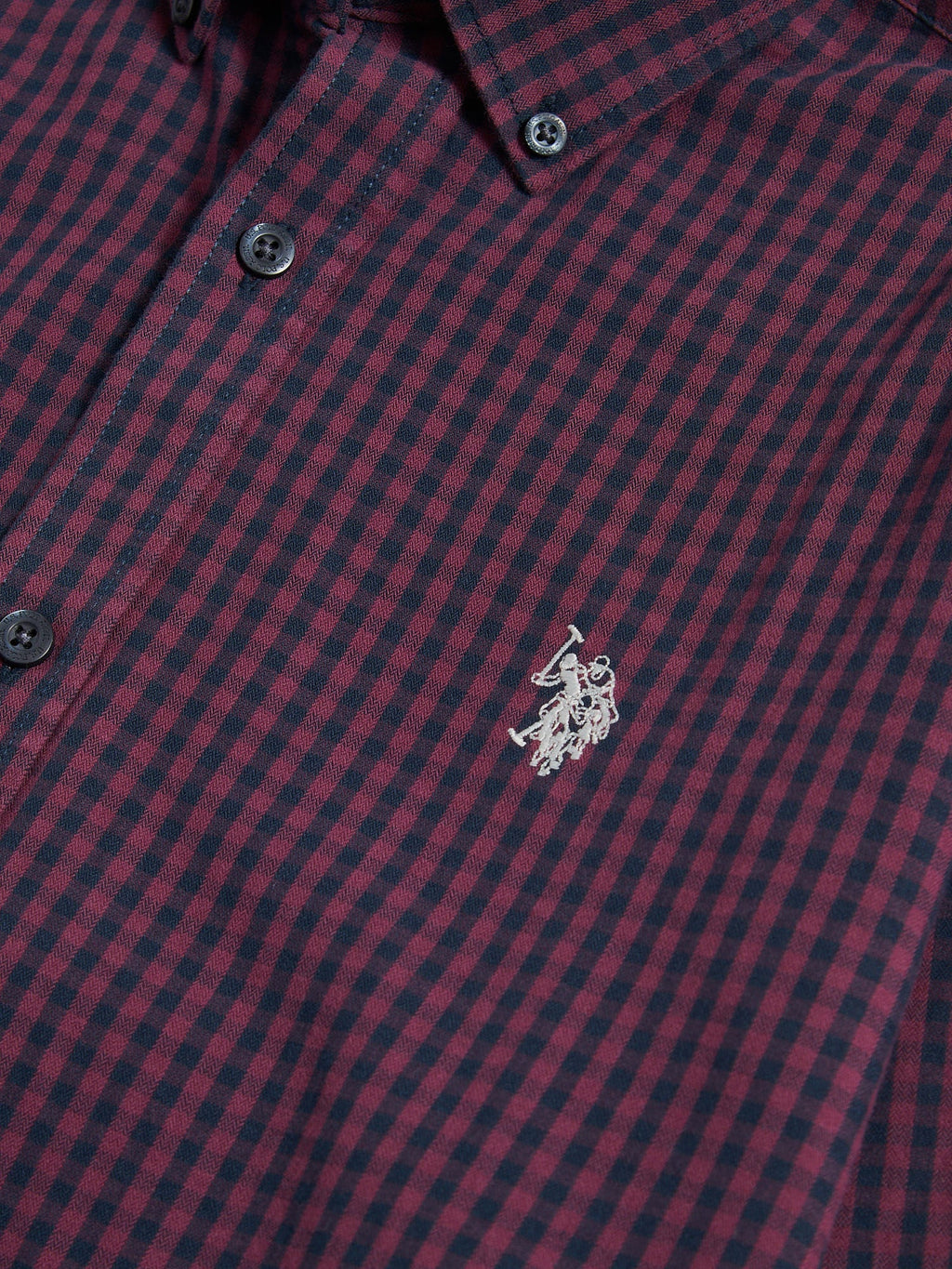 Mens Herringbone Weave Peached Gingham Shirt in Grape Wine
