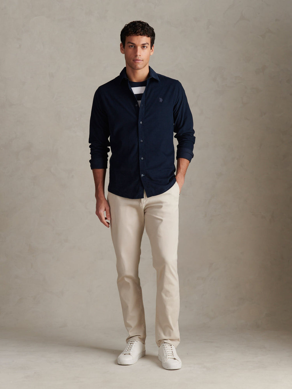 Mens Textured Corduroy Shirt in Dark Sapphire Navy / Moonlight Blue DHM