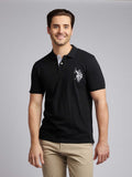 Mens Large Player Pique Polo Shirt in Black Bright White DHM