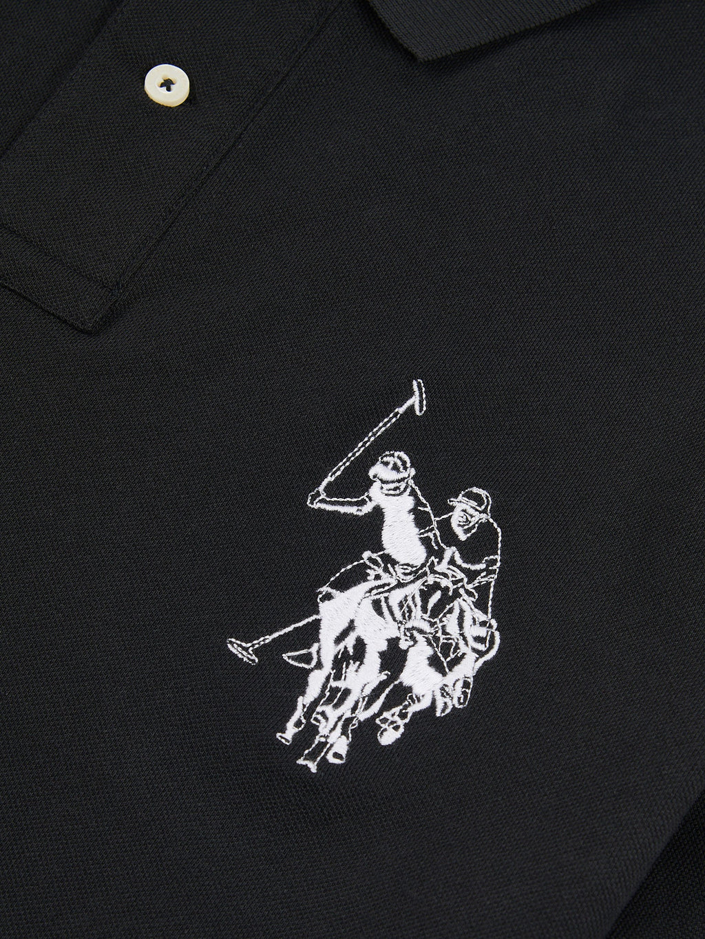 Mens Large Player Pique Polo Shirt in Black Bright White DHM