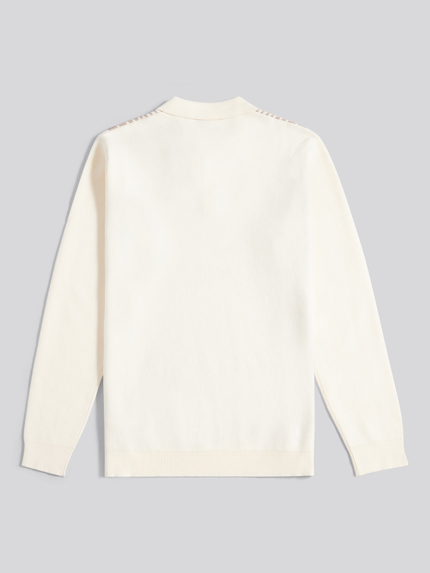 Mens Vertical Stripe Knit Long Sleeve Polo Shirt in Whisper White