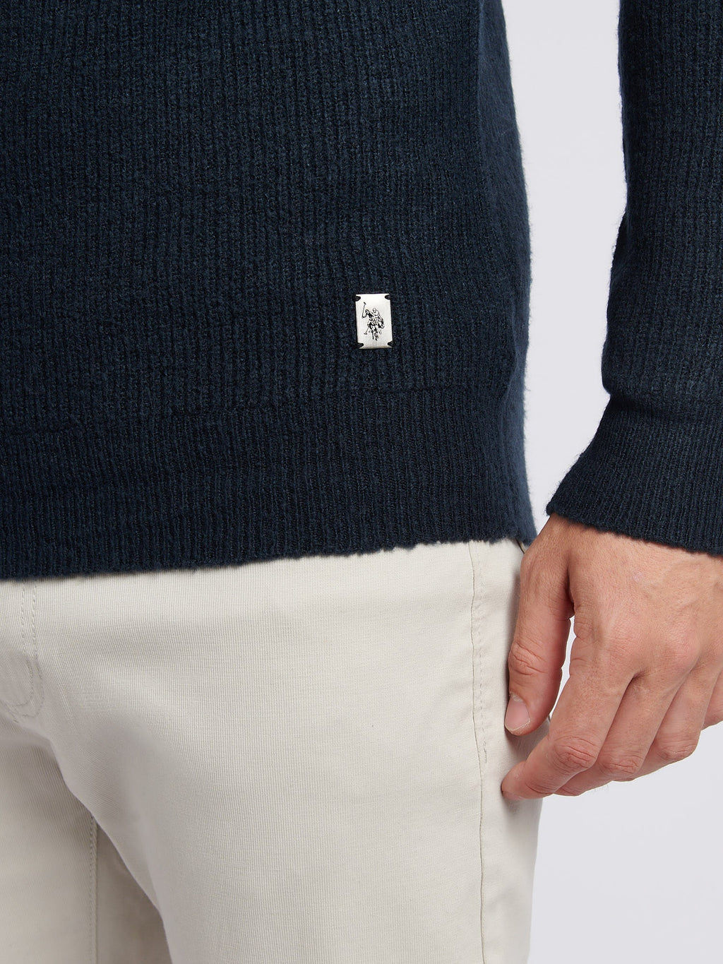 Mens Brushed Knit Long Sleeve Polo Shirt in Dark Sapphire Navy