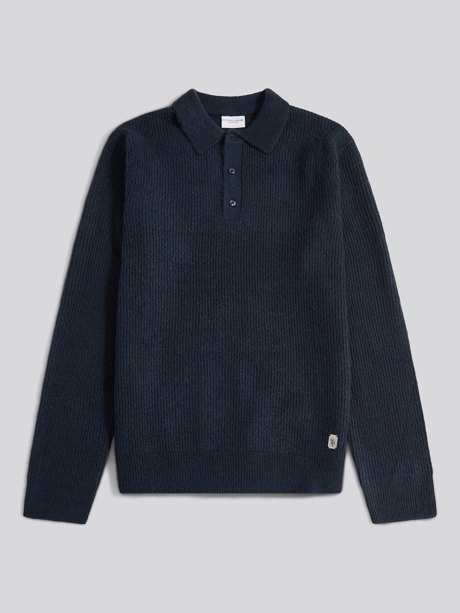 Mens Brushed Knit Long Sleeve Polo Shirt in Dark Sapphire Navy