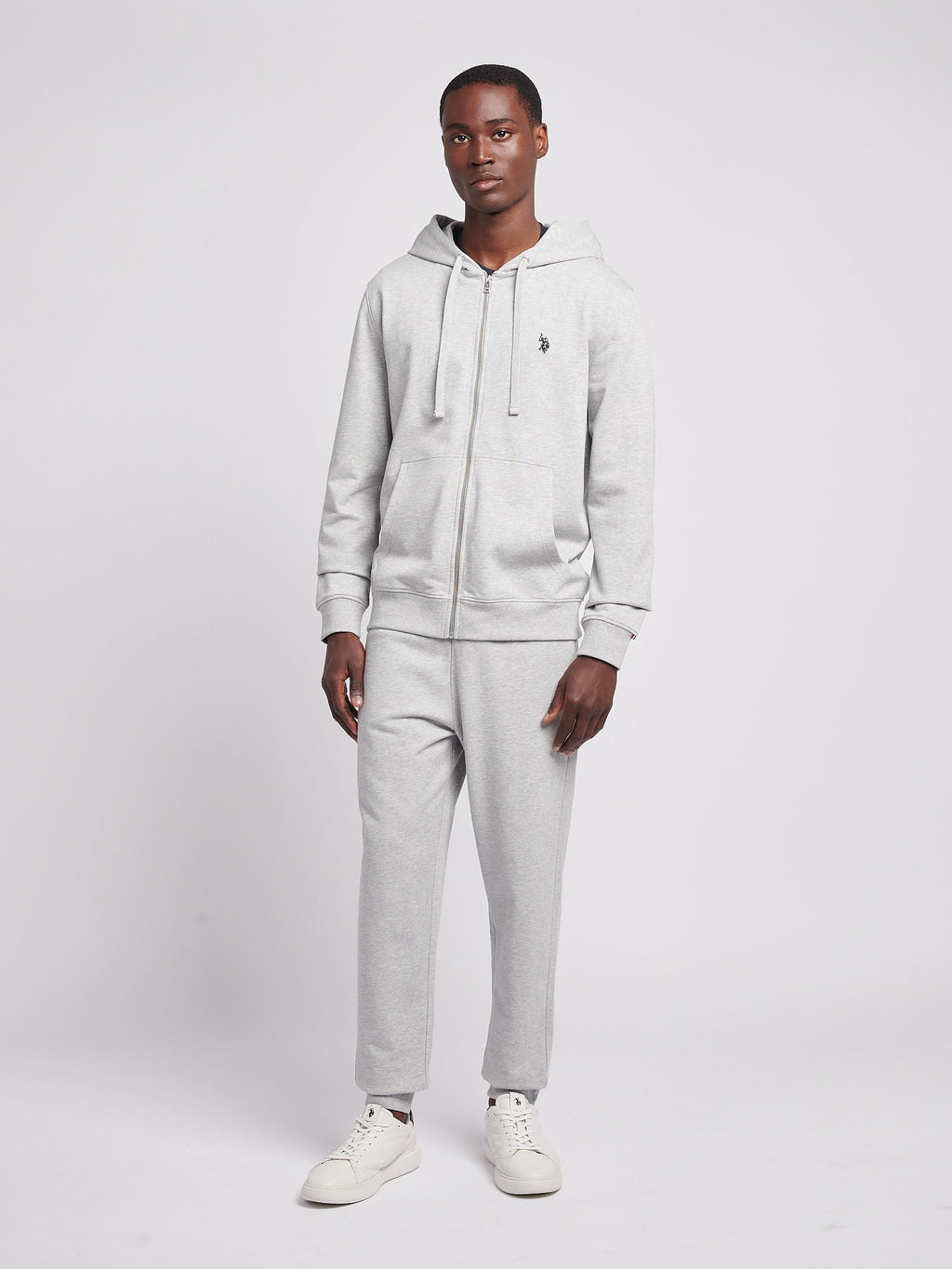 Mens Double Horsemen Loopback Zip Hoodie Mid Grey Marl