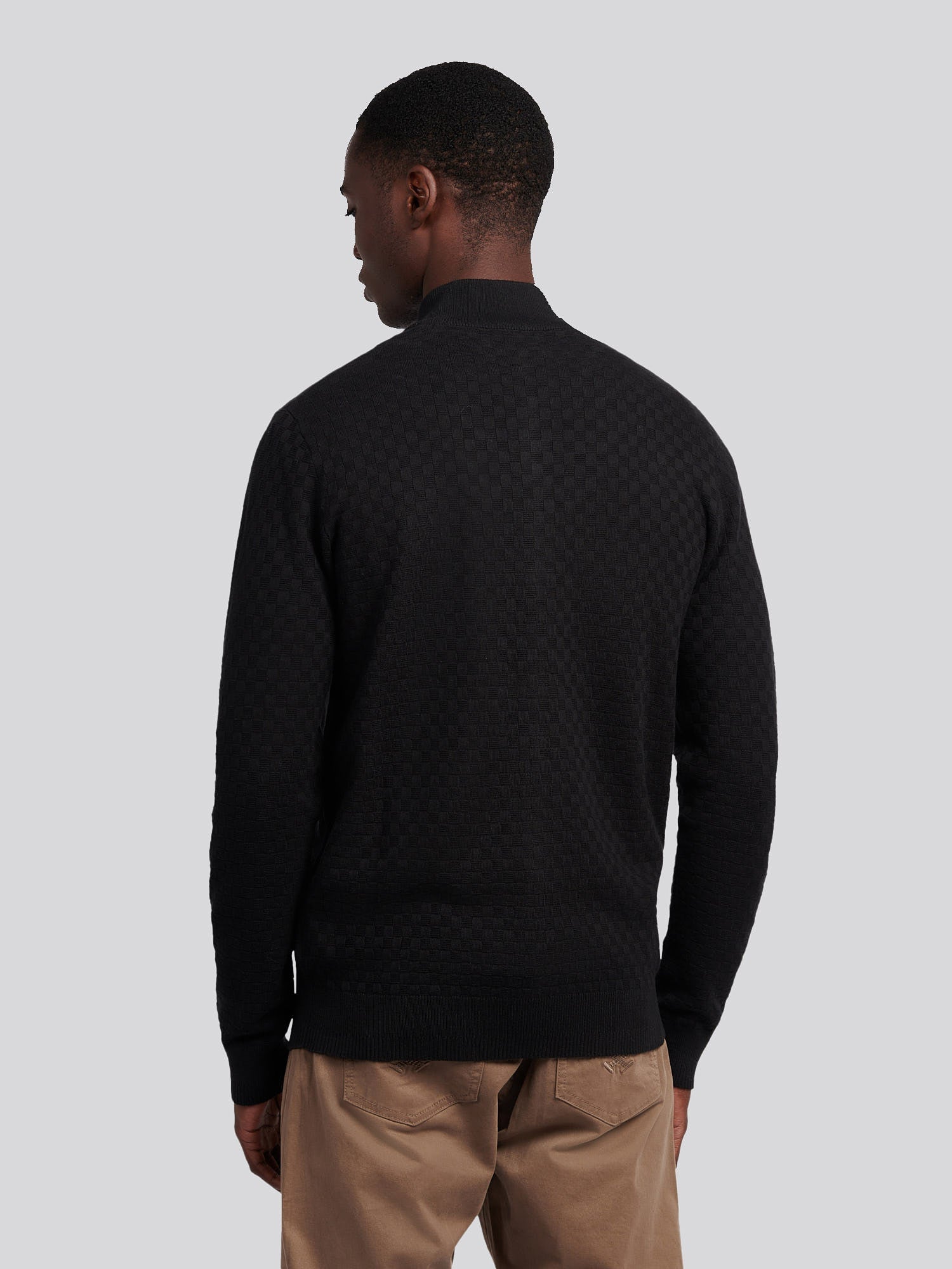 Mens Smart Checkerboard Zip Through Funnel in Black