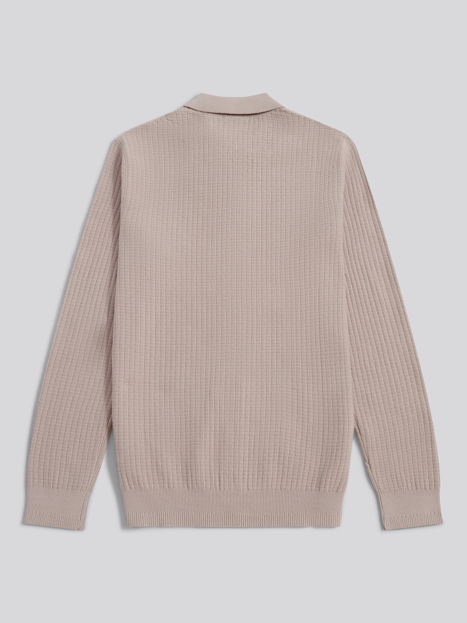 Mens Check Texture Button Thru Long Sleeve Polo Shirt in Atmosphere