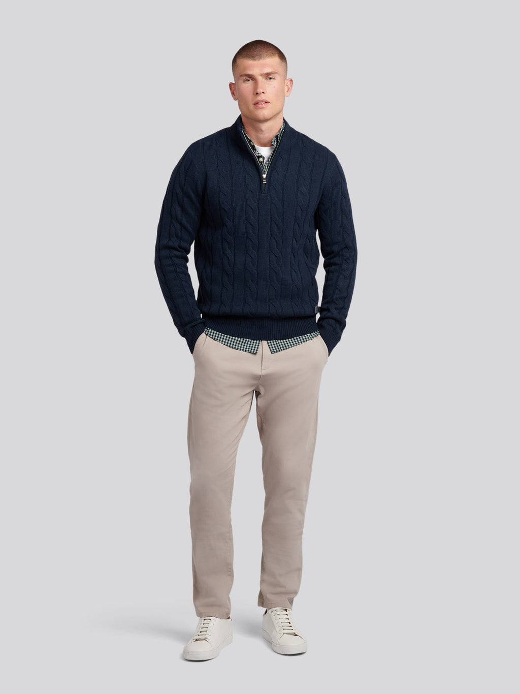 Mens Cable Knit Funnel in Dark Sapphire Navy