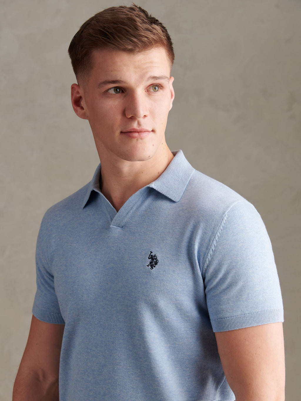 Mens Combed Cotton Double Horsemen Revere Polo Shirt Parisian Blue Marl
