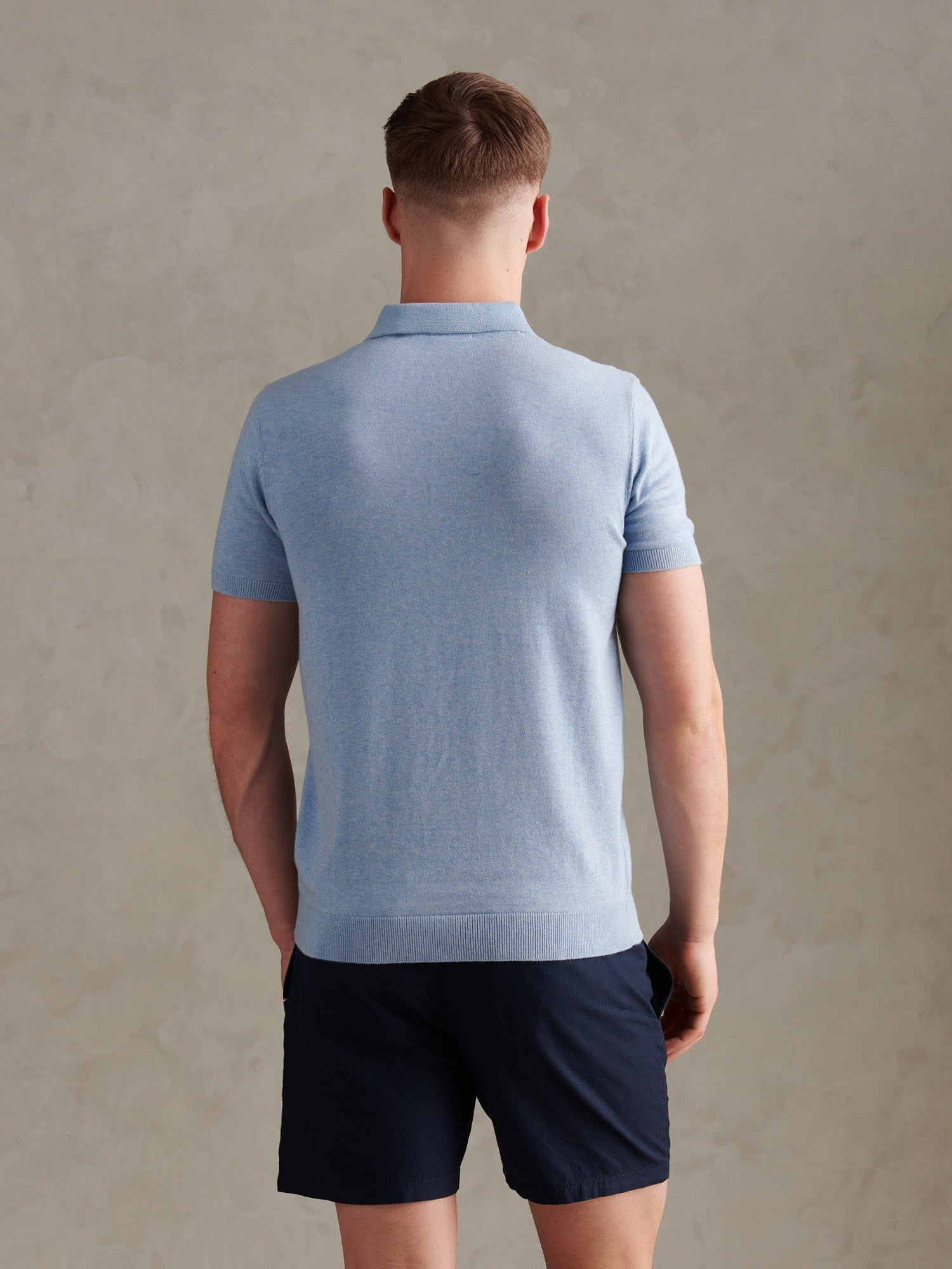 Mens Combed Cotton Double Horsemen Revere Polo Shirt Parisian Blue Marl