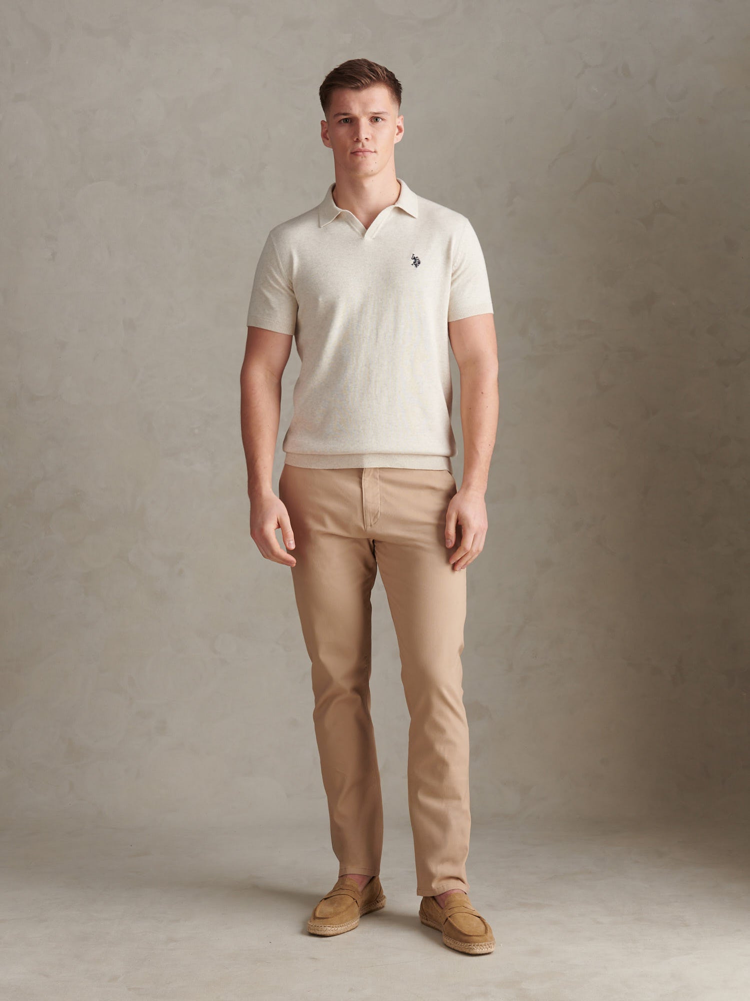 Mens Combed Cotton Double Horsemen Revere Polo Shirt Birch Marl