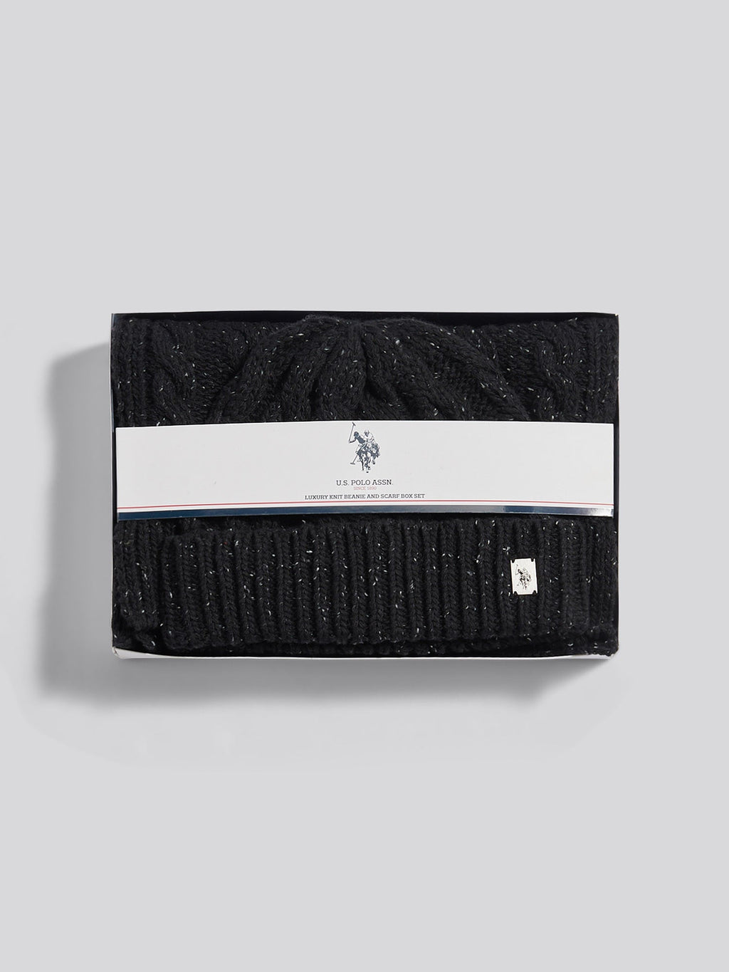 Mens Cable Knit Beanie & Scarf Box Set in Black