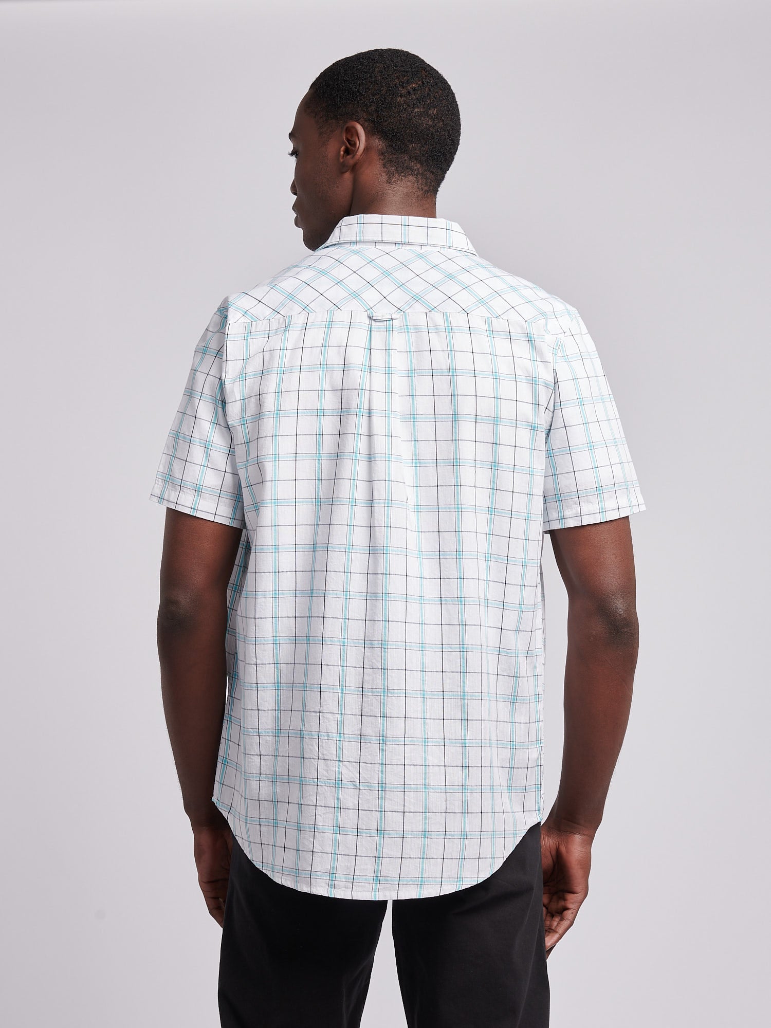 Mens Double Horsemen Checked Short Sleeve Shirt in Bright White