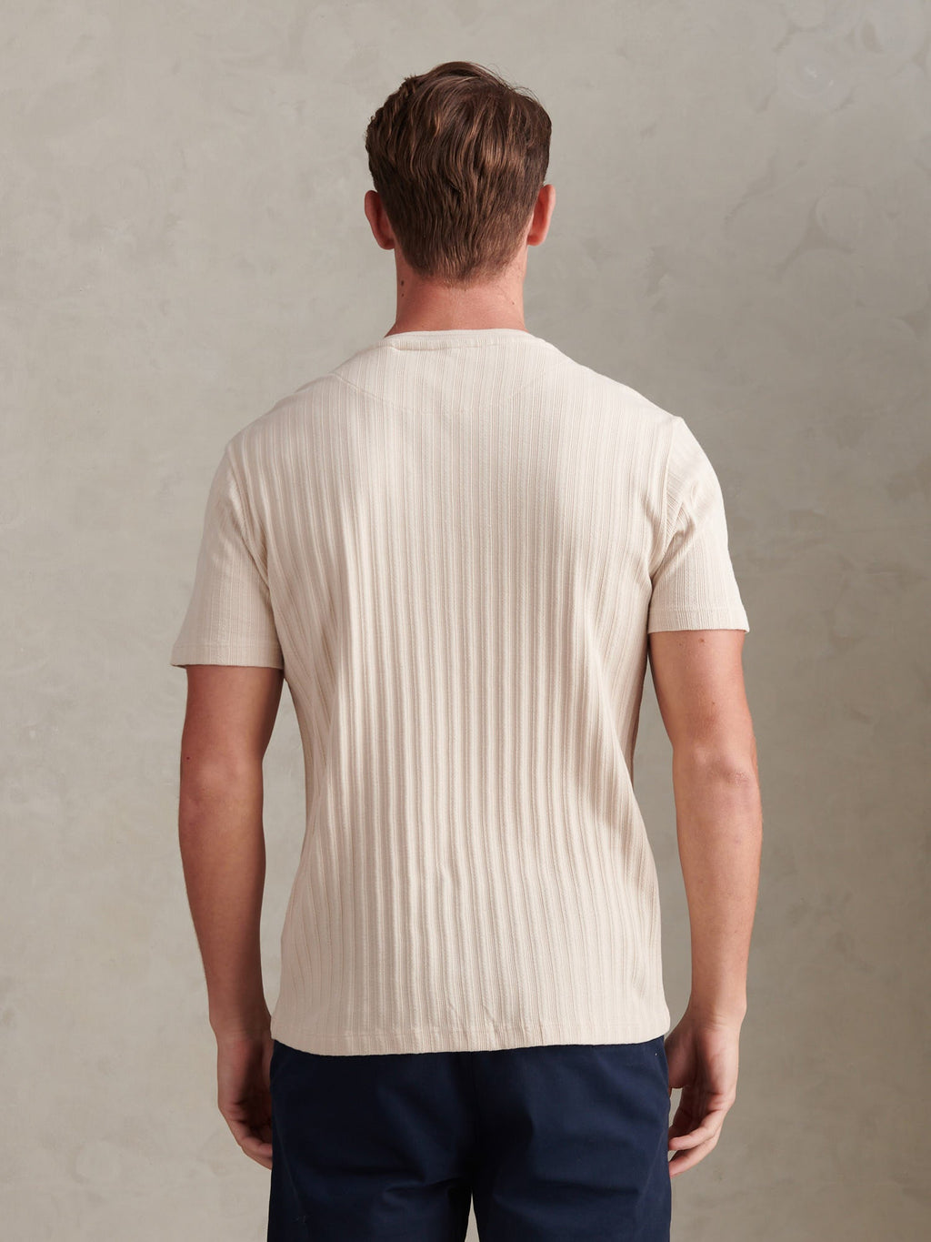 Mens Vertical Texture Loose Knit T-Shirt Beige