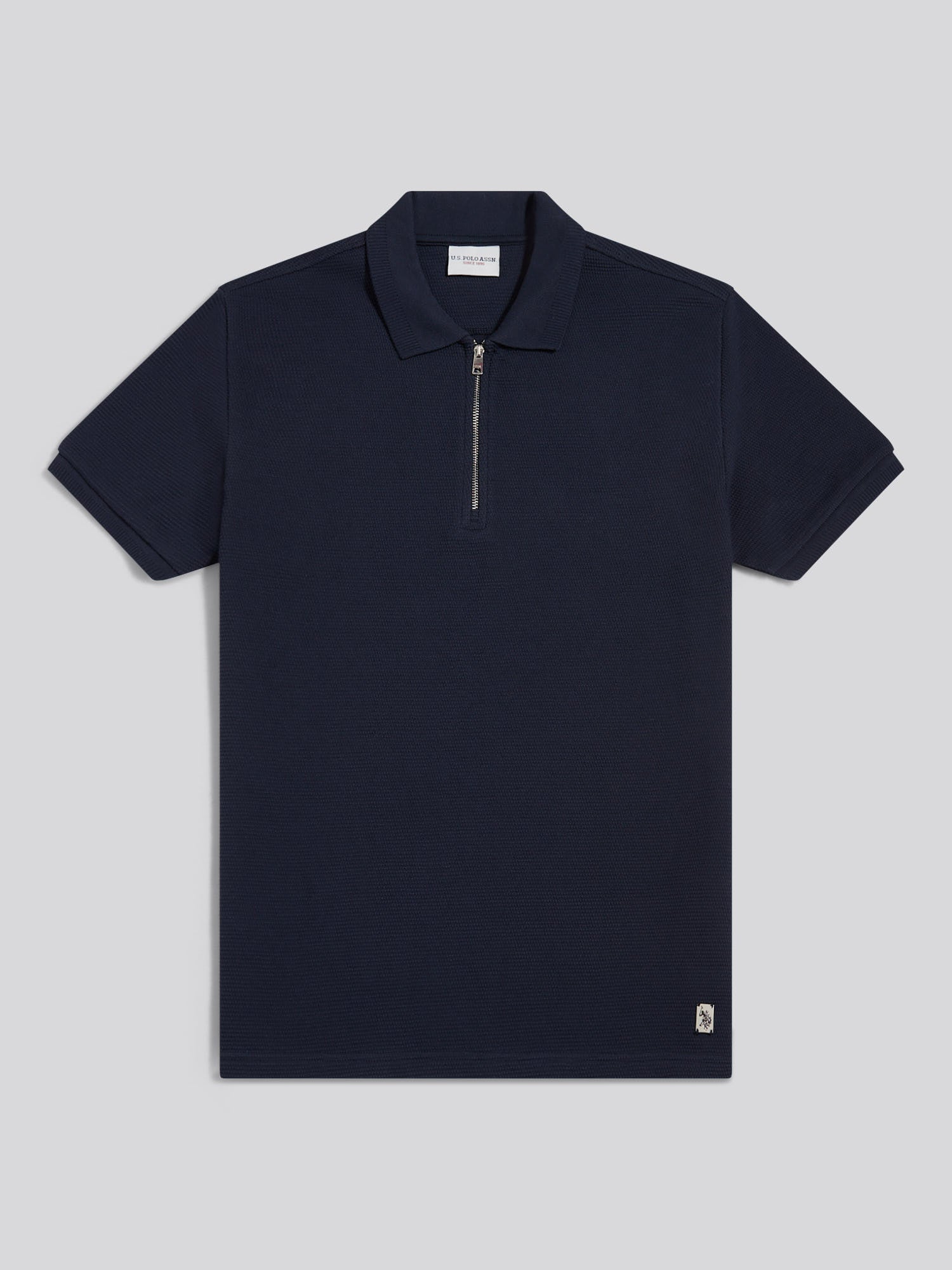 Mens Popcorn Texture Zip Polo Shirt Dark Sapphire Navy