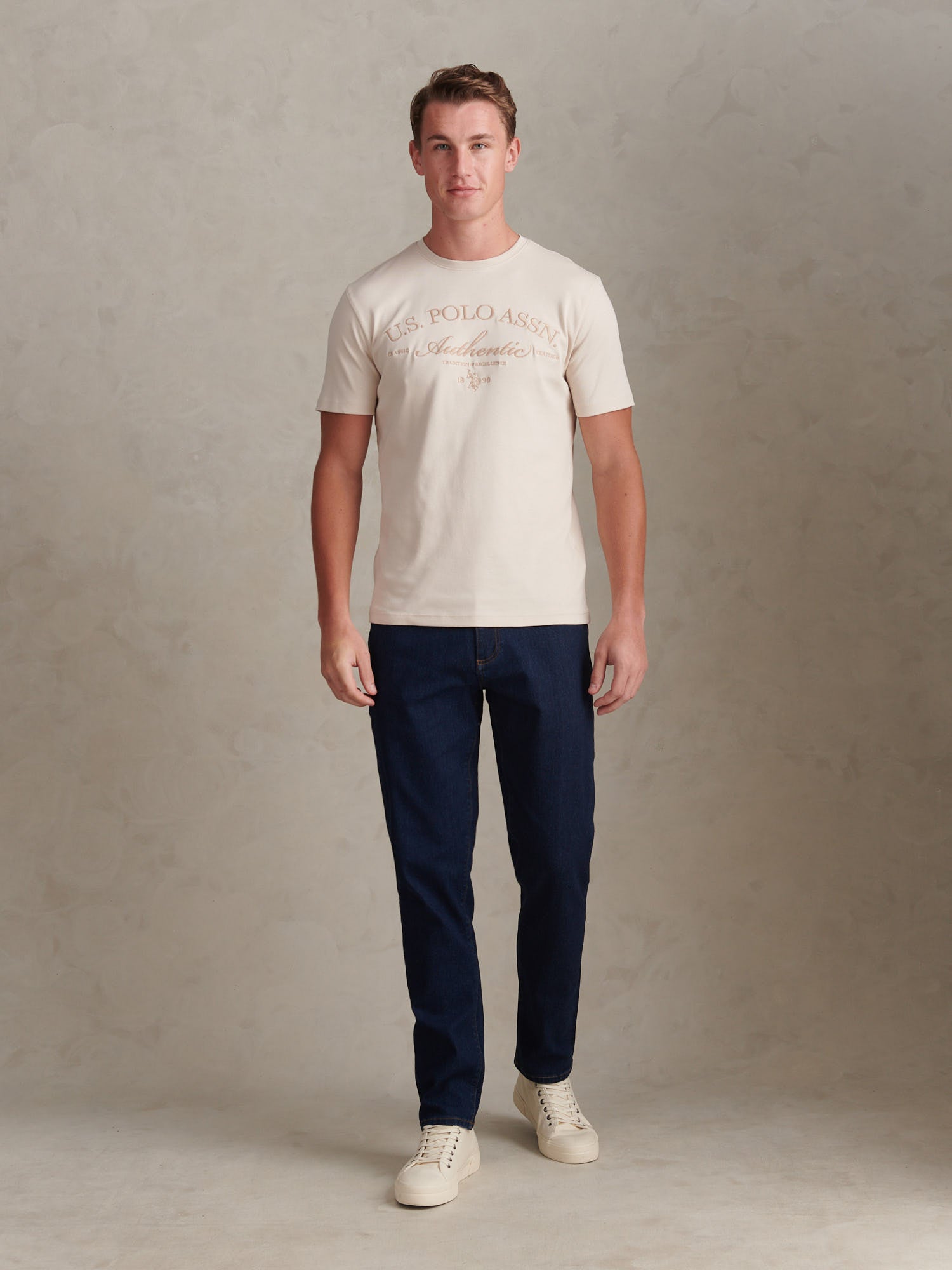 Mens Arch Script Graphic T-Shirt Beige