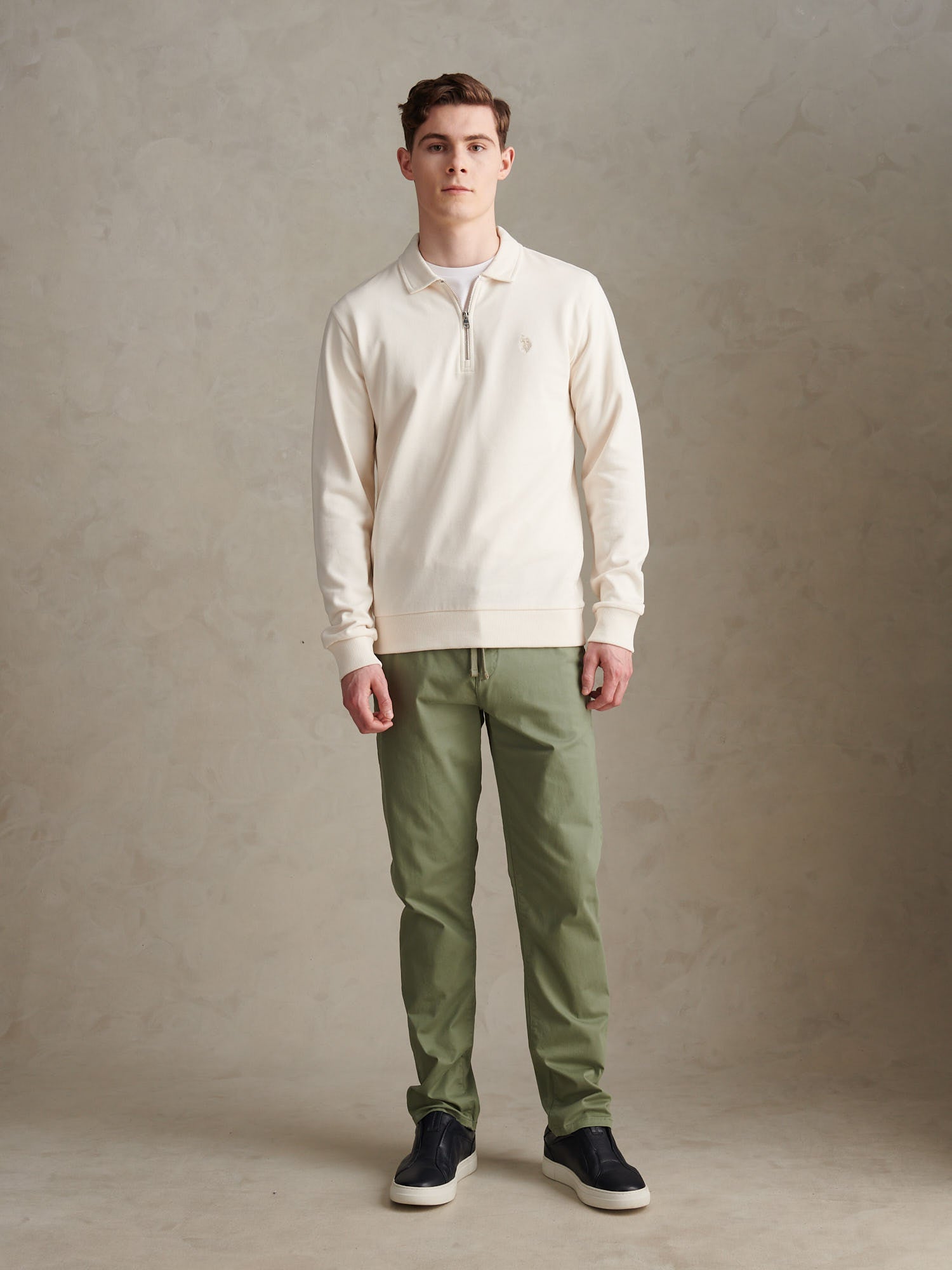 Mens Loopback Zip Polo Sweatshirt Whisper White