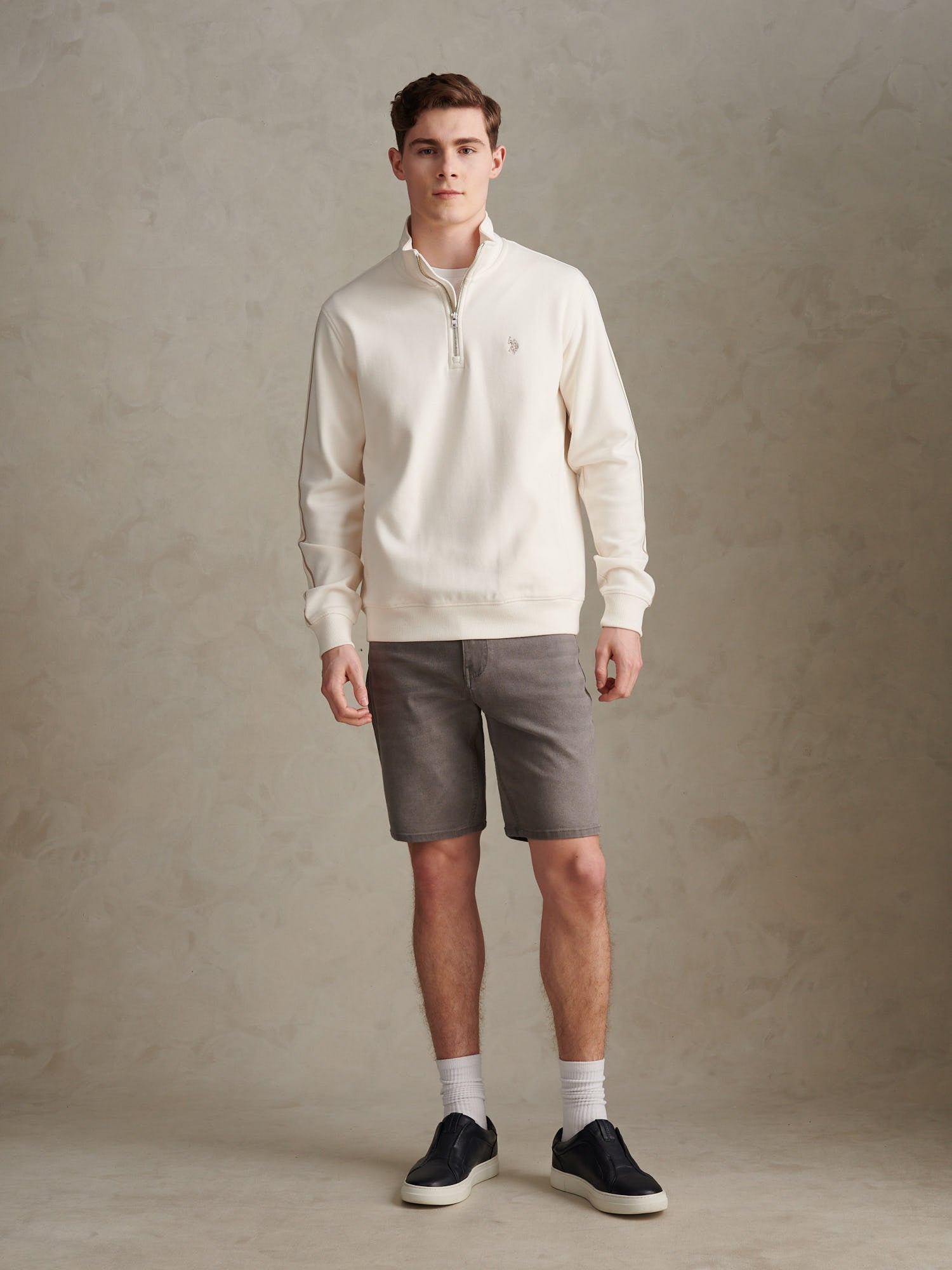 Mens Interlock Taped Funnel Sweatshirt Whisper White