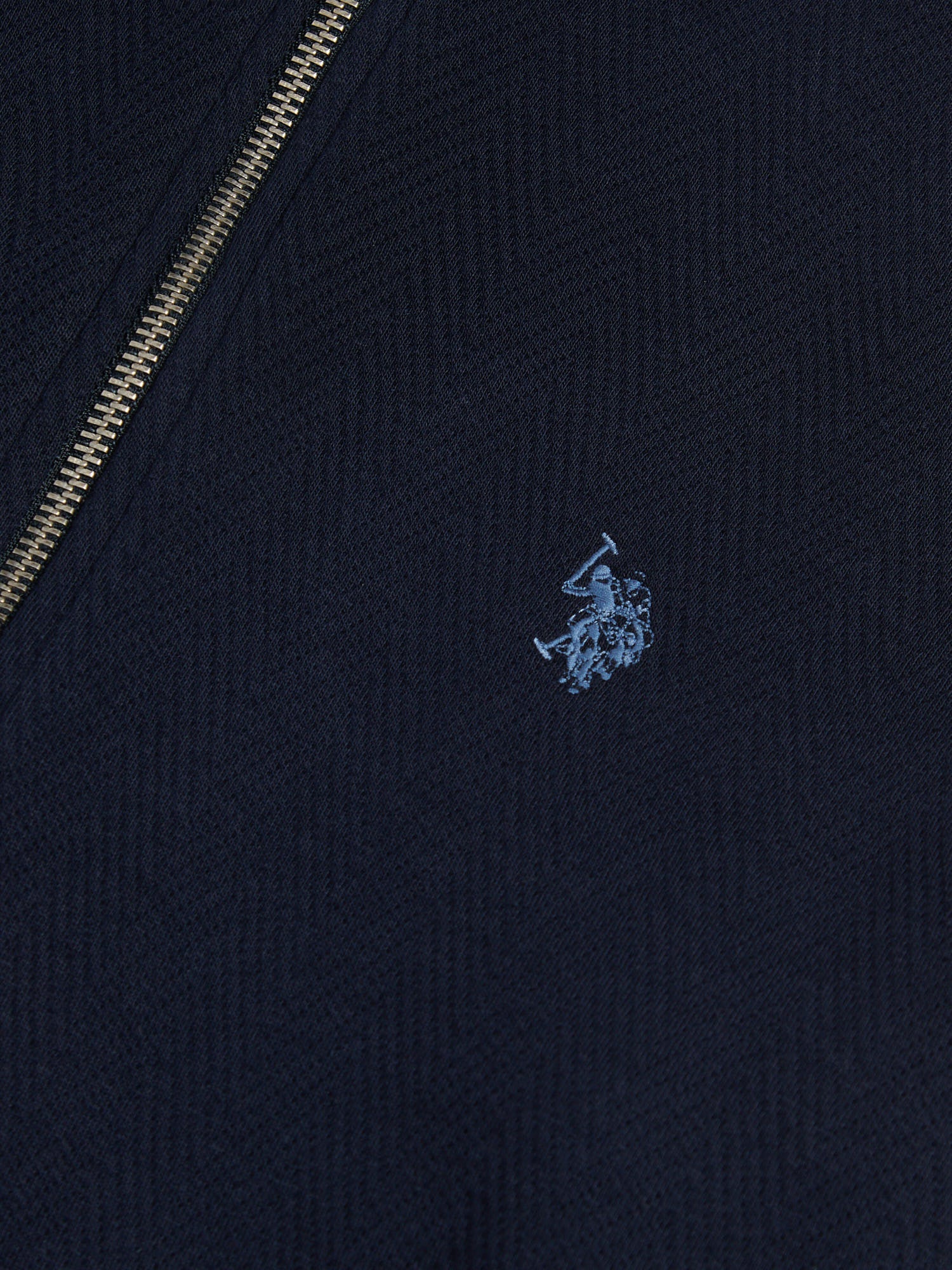Mens Herringbone Zip Funnel Sweatshirt Dark Sapphire Navy / Moonlight Blue DHM